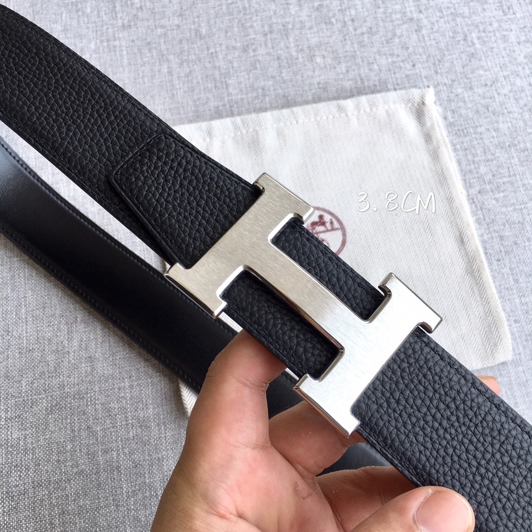 Hermes Togo Leather Reversible Belt 3.8cm with Silver H Buckle