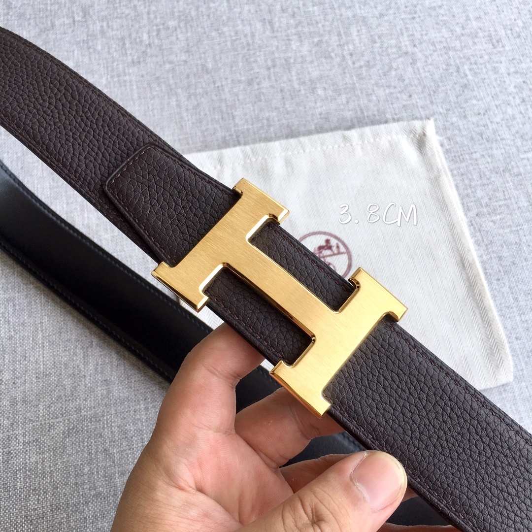 Hermes Togo Leather Reversible Belt 3.8cm with Gold H Buckle