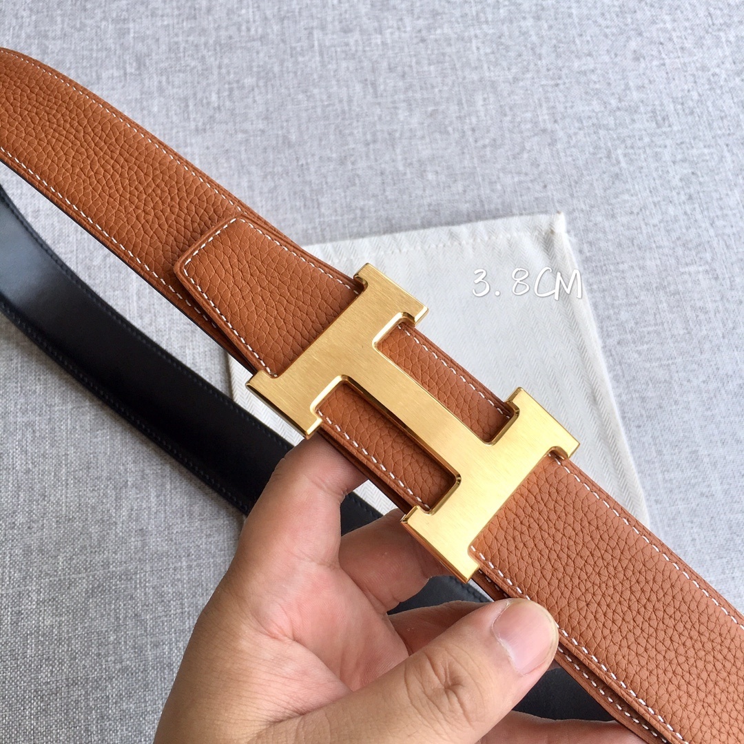 Hermes Togo 38mm Reversible Belt - Gold/Black with H Buckle