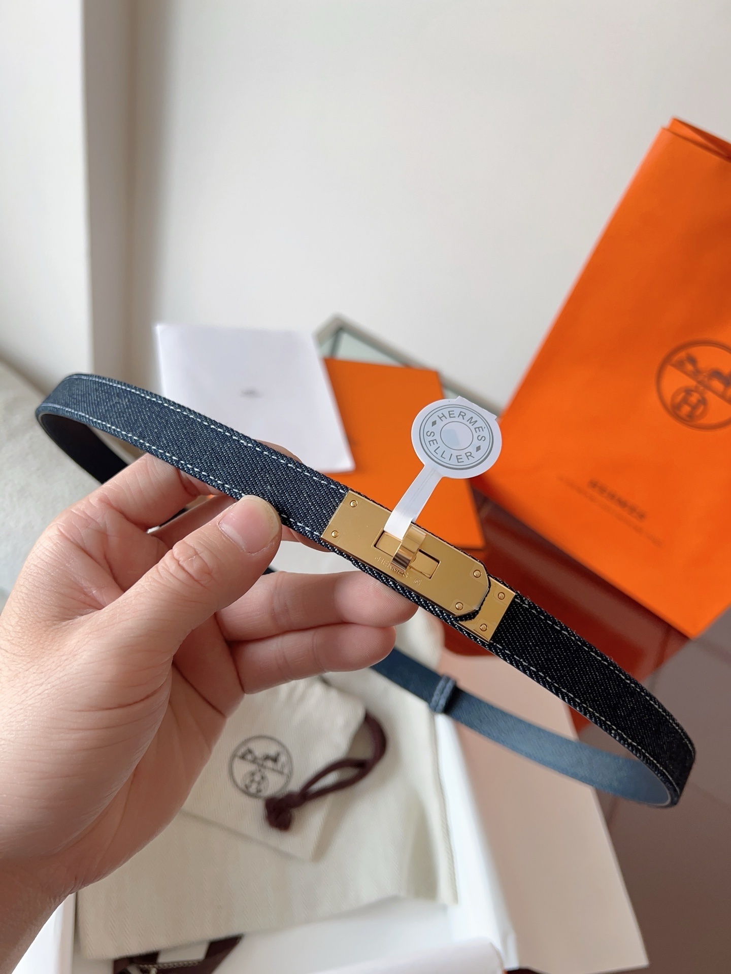 Hermès Kelly 18 Belt Denim Canvas Gold Hardware Adjustable