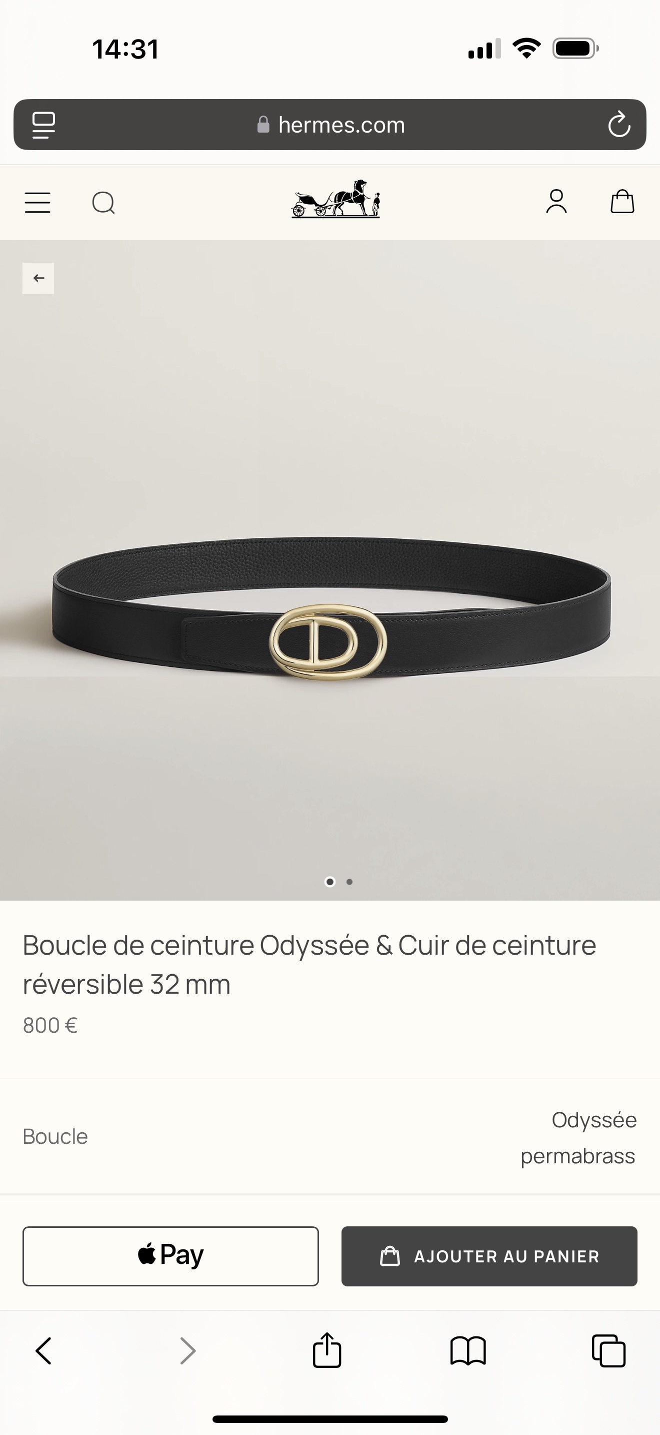 Hermès Odyssée Reversible Belt 32mm - Permabrass Buckle