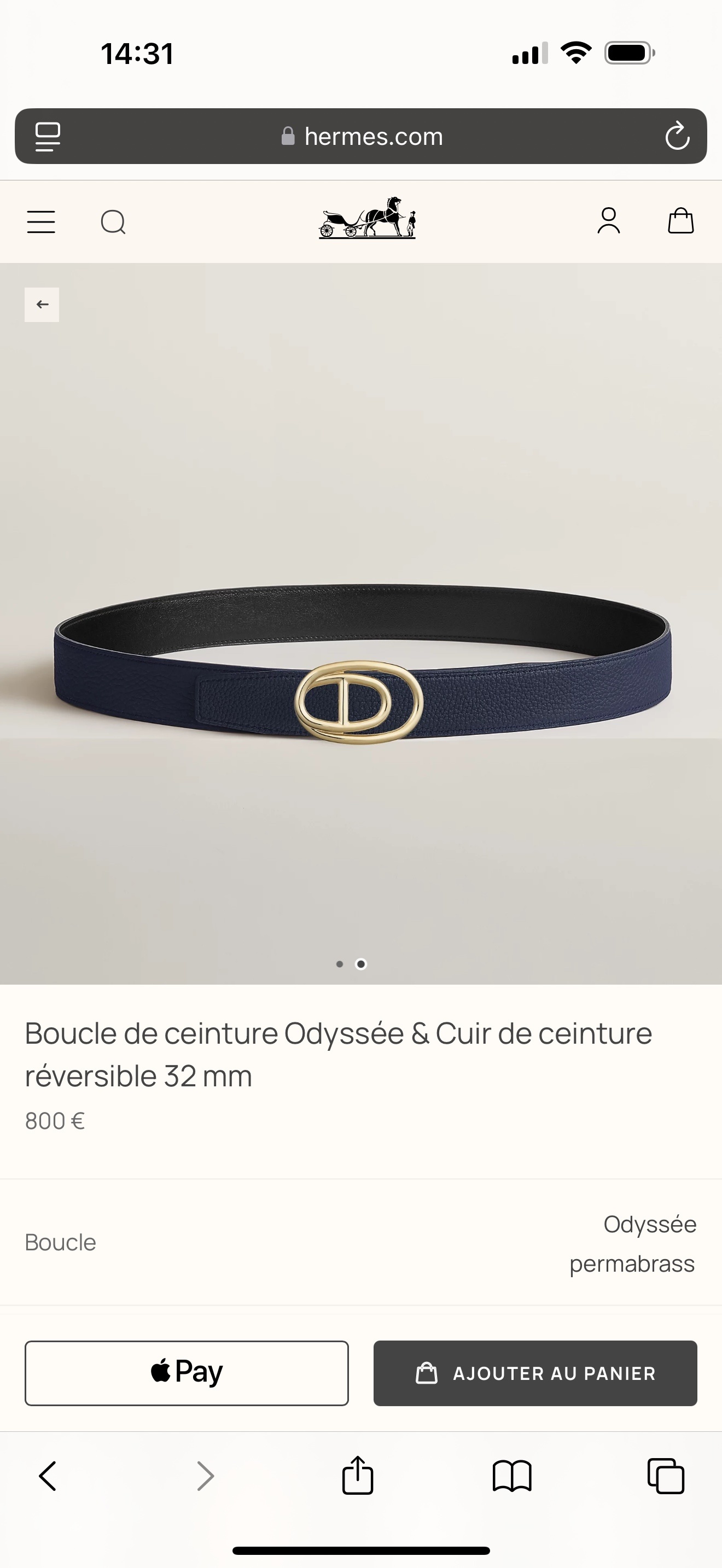 Hermès Odyssée Reversible Leather Belt 32mm - Permabrass Buckle