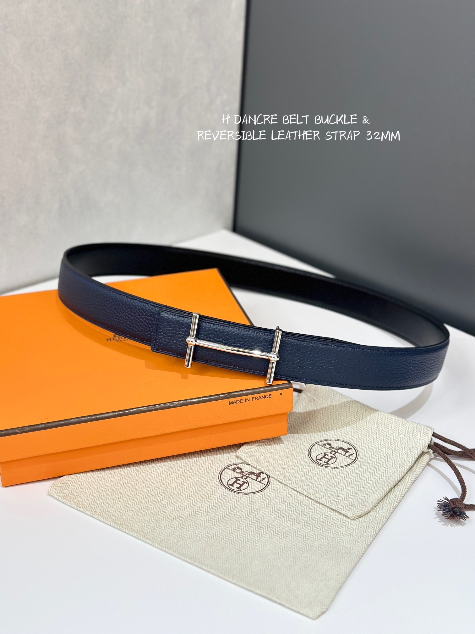 Hermes H d'Ancre Belt Buckle & Reversible Leather Strap 32mm - Navy