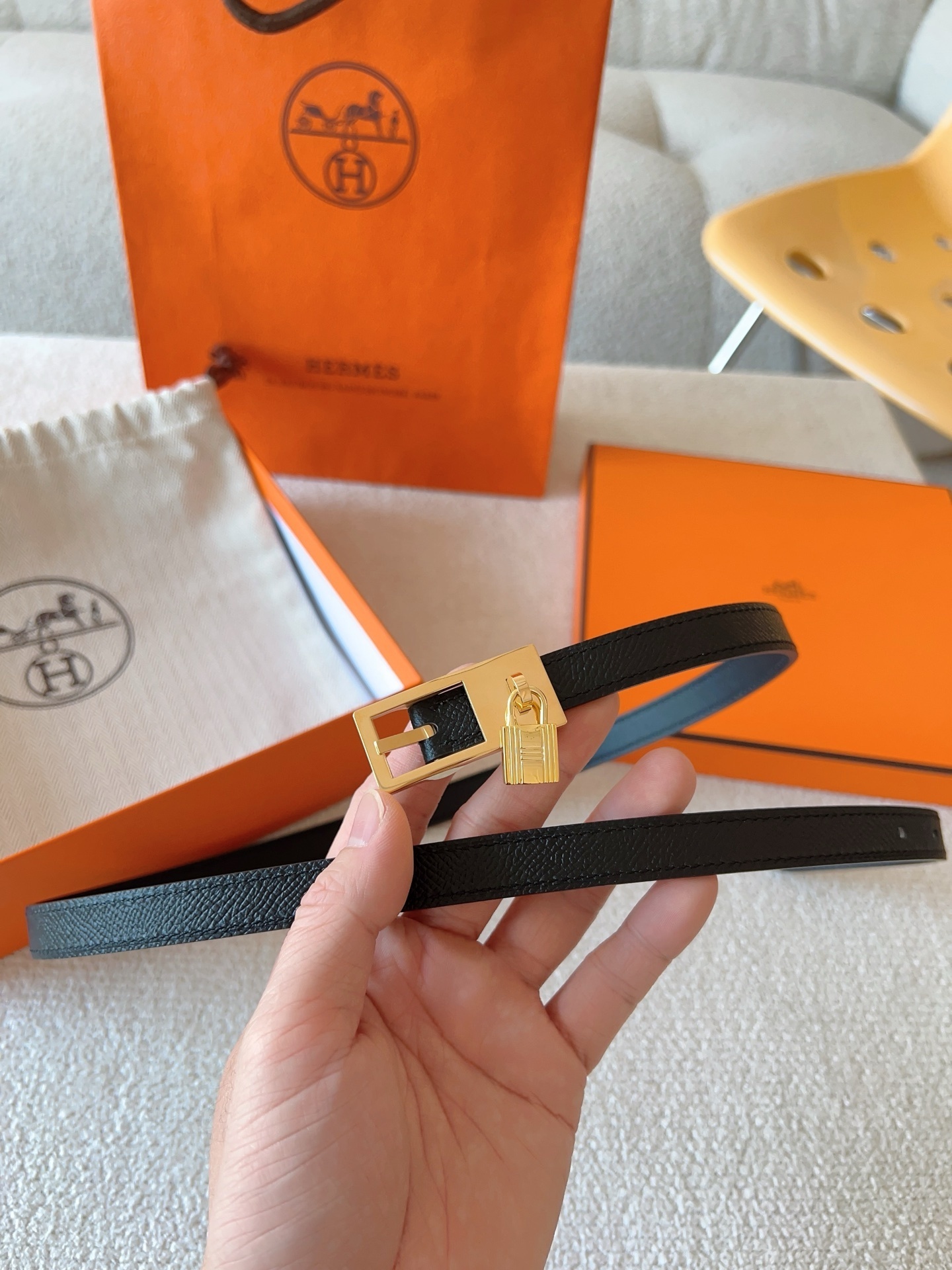 Hermès Kelly Belt in Black Epsom Leather with Gold Hardware