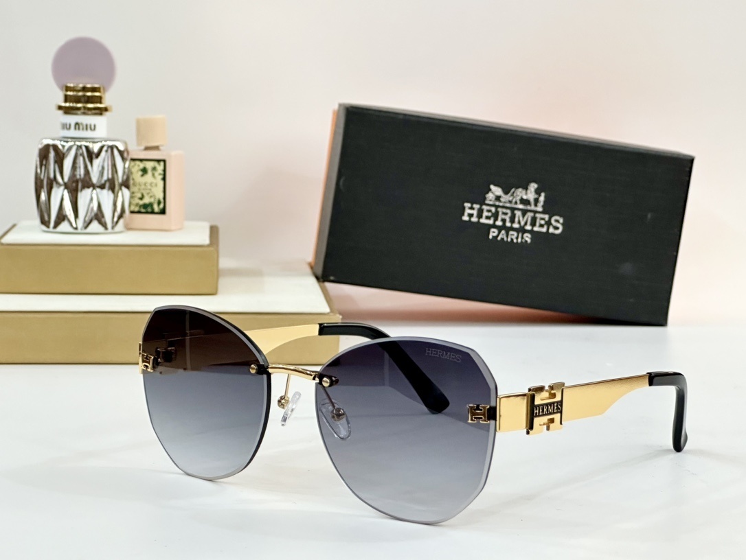Luxury Hermes Women’s Rimless Butterfly Sunglasses – Brown Gradient