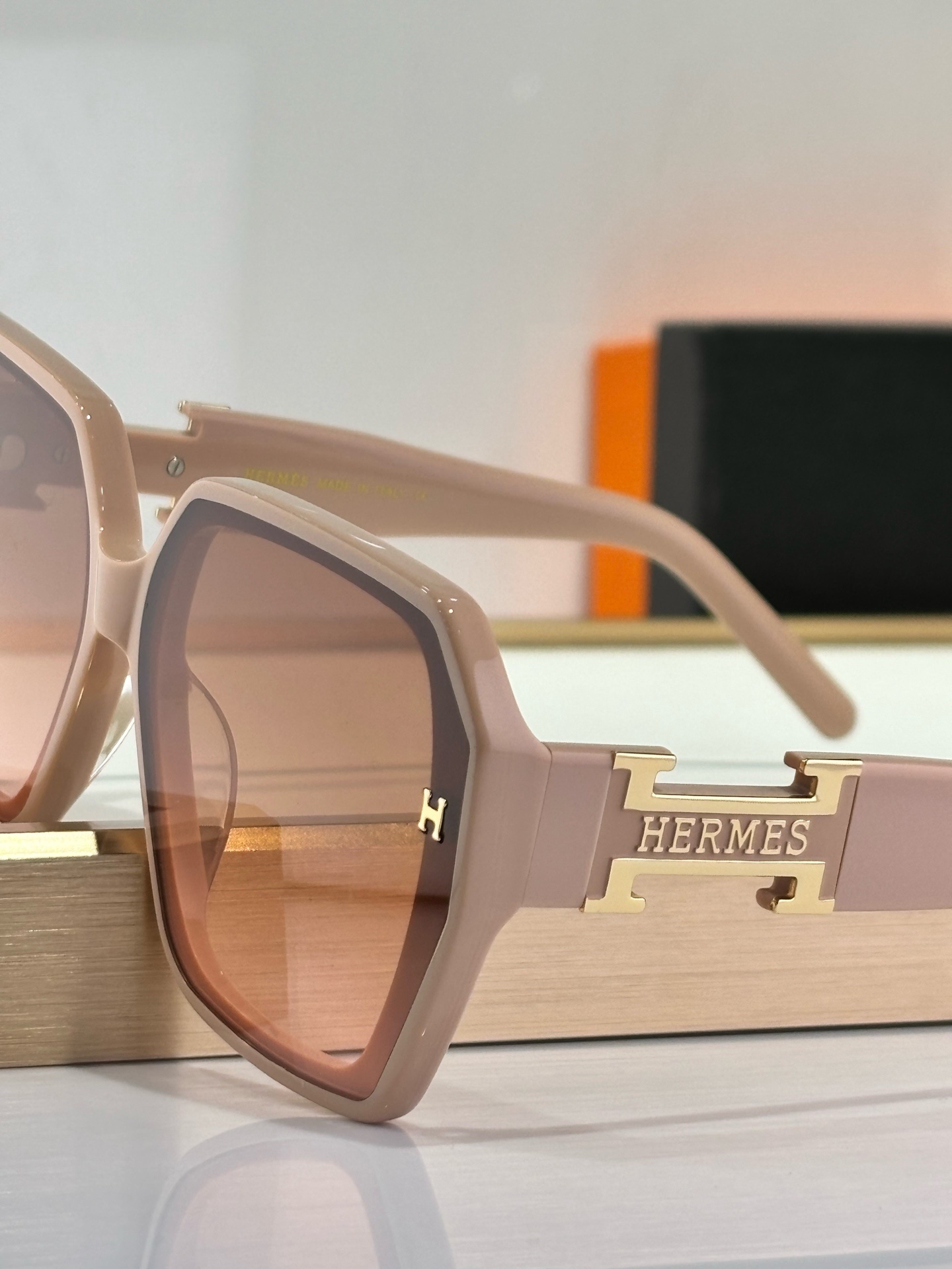 Hermes Women’s Oversized Square Sunglasses – Beige & Brown