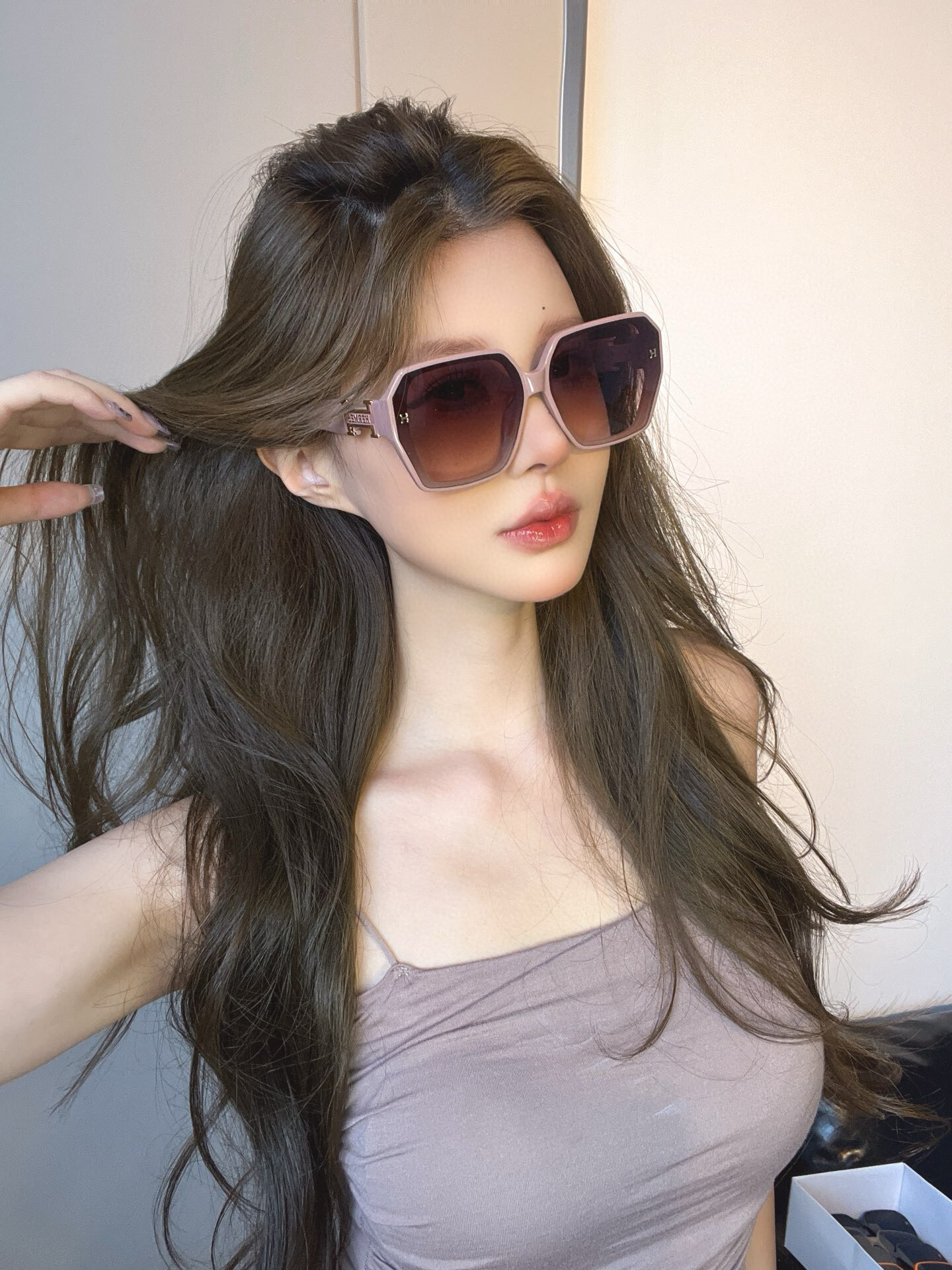 Hermes Women’s Oversized Square Sunglasses – Beige & Brown