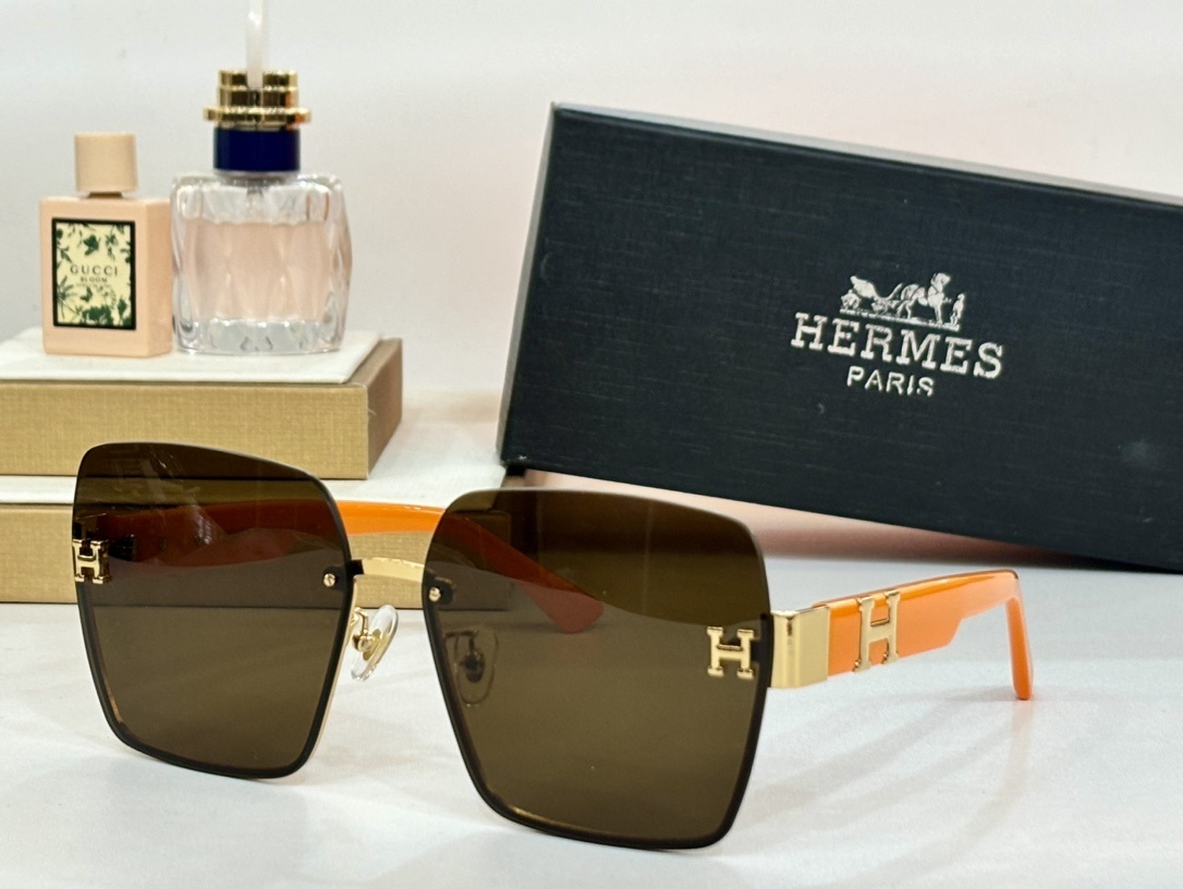 Luxury Hermes Rimless Square Sunglasses – Brown Gradient Lens