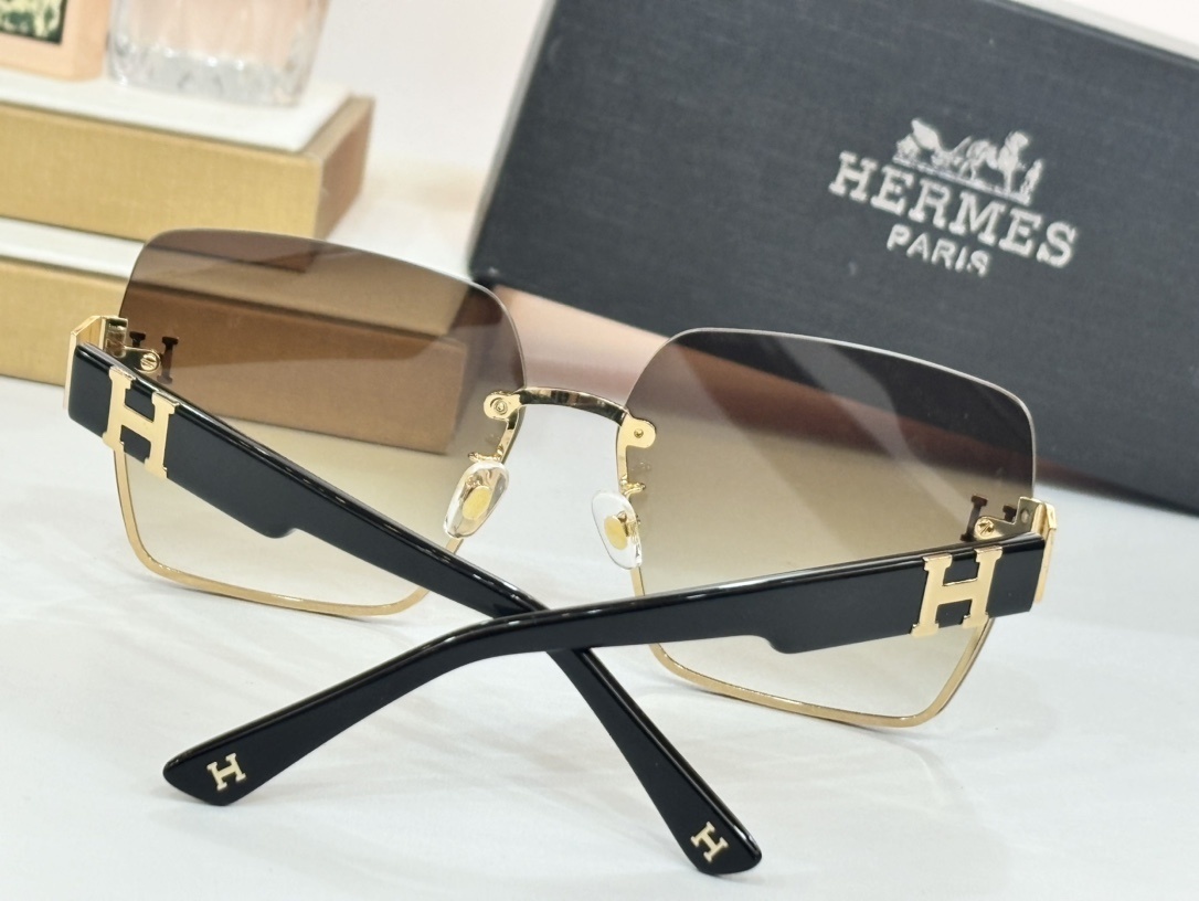 Luxury Hermes Rimless Square Sunglasses – Brown Gradient Lens