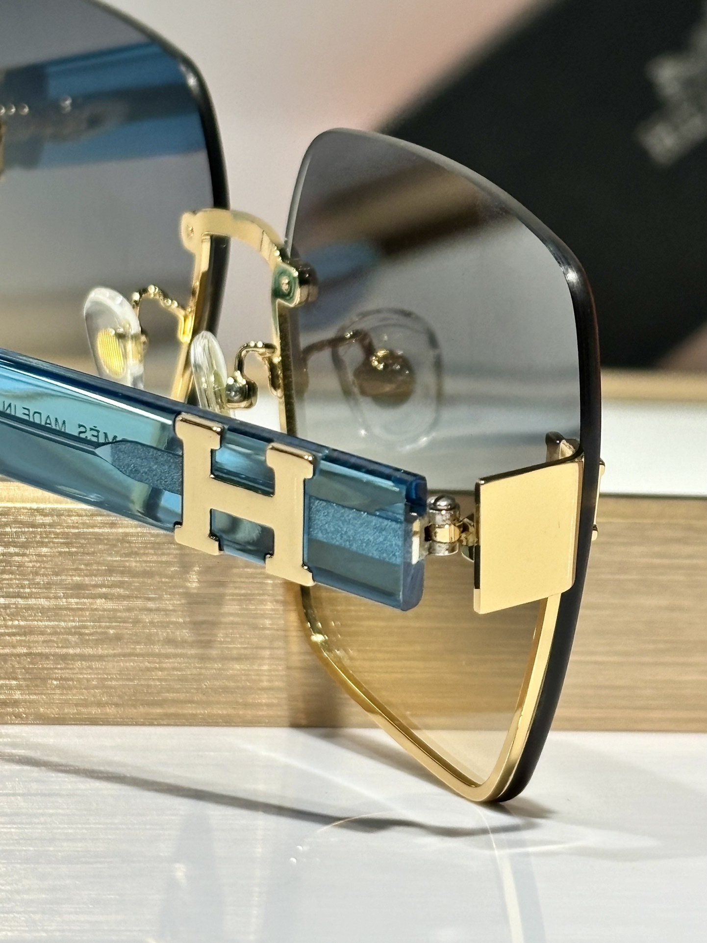 Hermes Luxury Oversized Square Gradient Sunglasses with Gold Logo