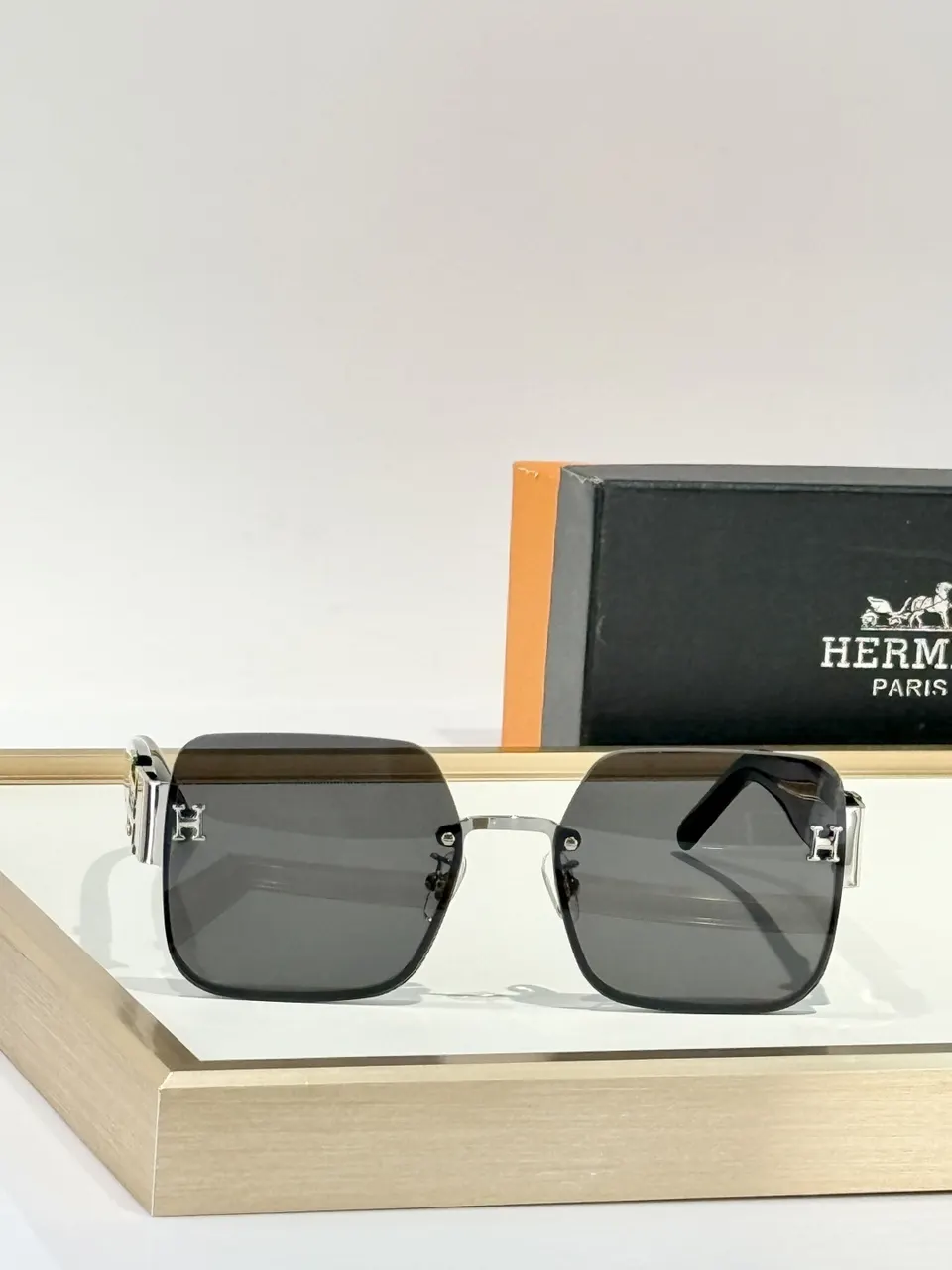Hermes Silver Frame Sunglasses - Hermes Silver Frame Square Sunglasses