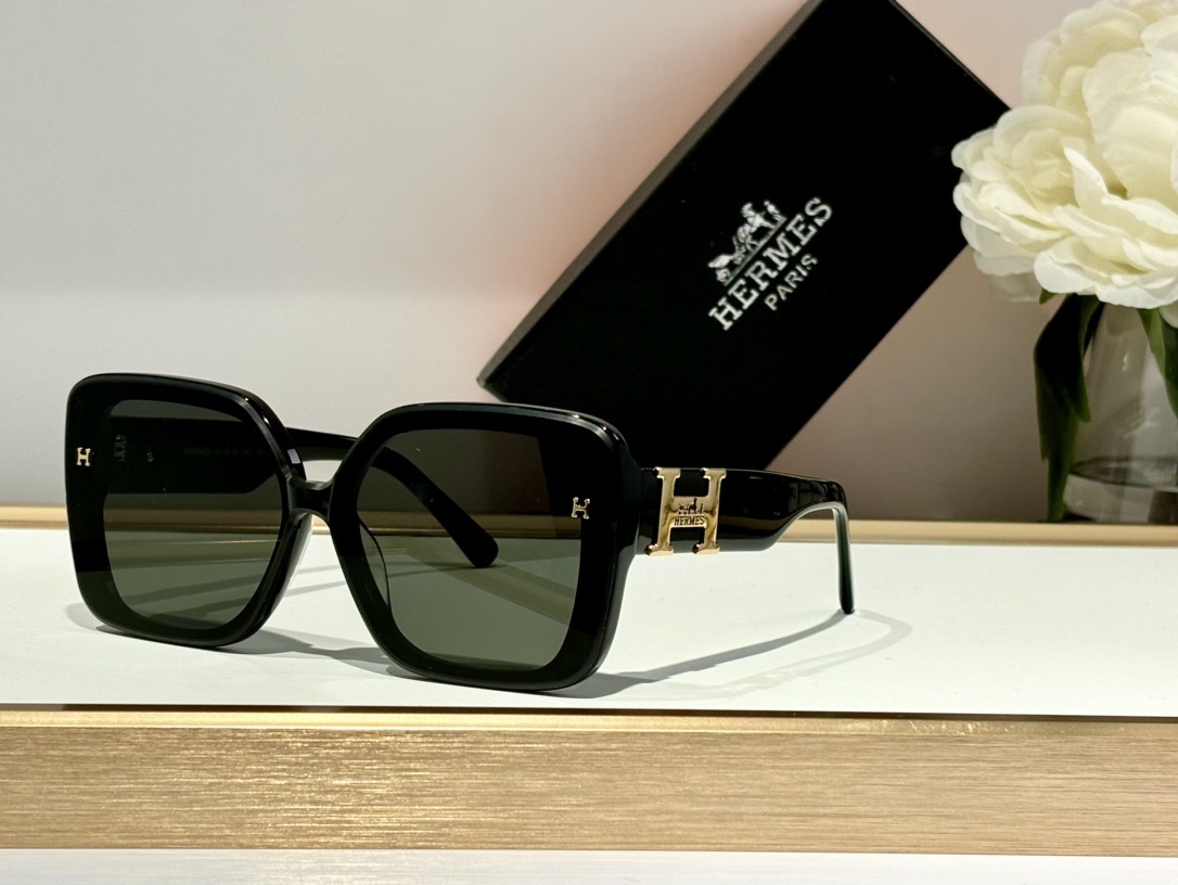 Luxury Hermes Oversized Square Tortoiseshell Sunglasses – Gold H Logo