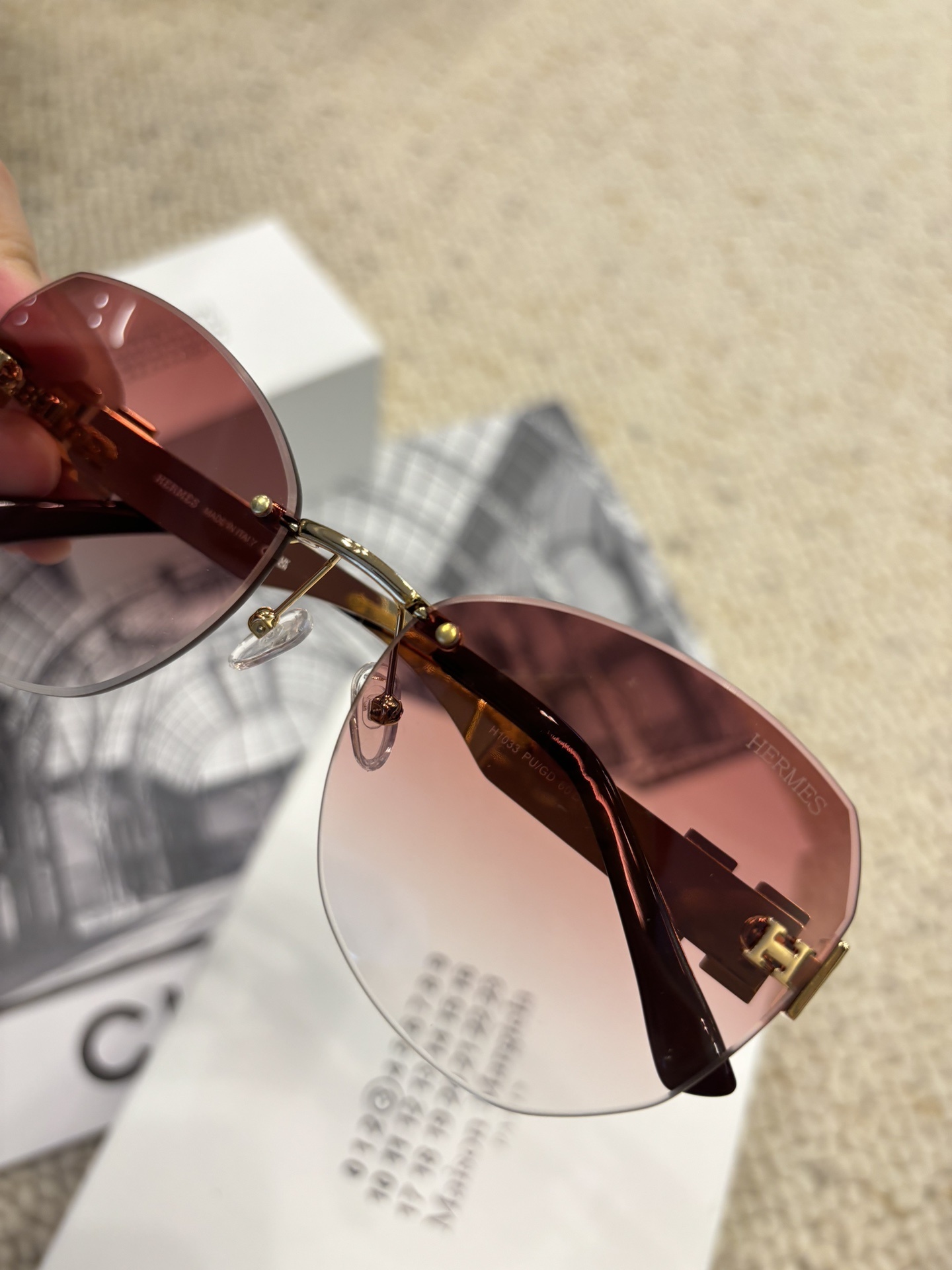 Hermes Rimless Gradient Sunglasses – Luxury Gold-Tone Eyewear