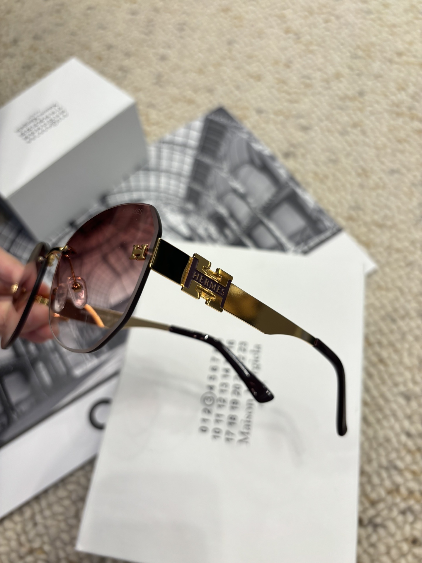 Hermes Rimless Gradient Sunglasses – Luxury Gold-Tone Eyewear