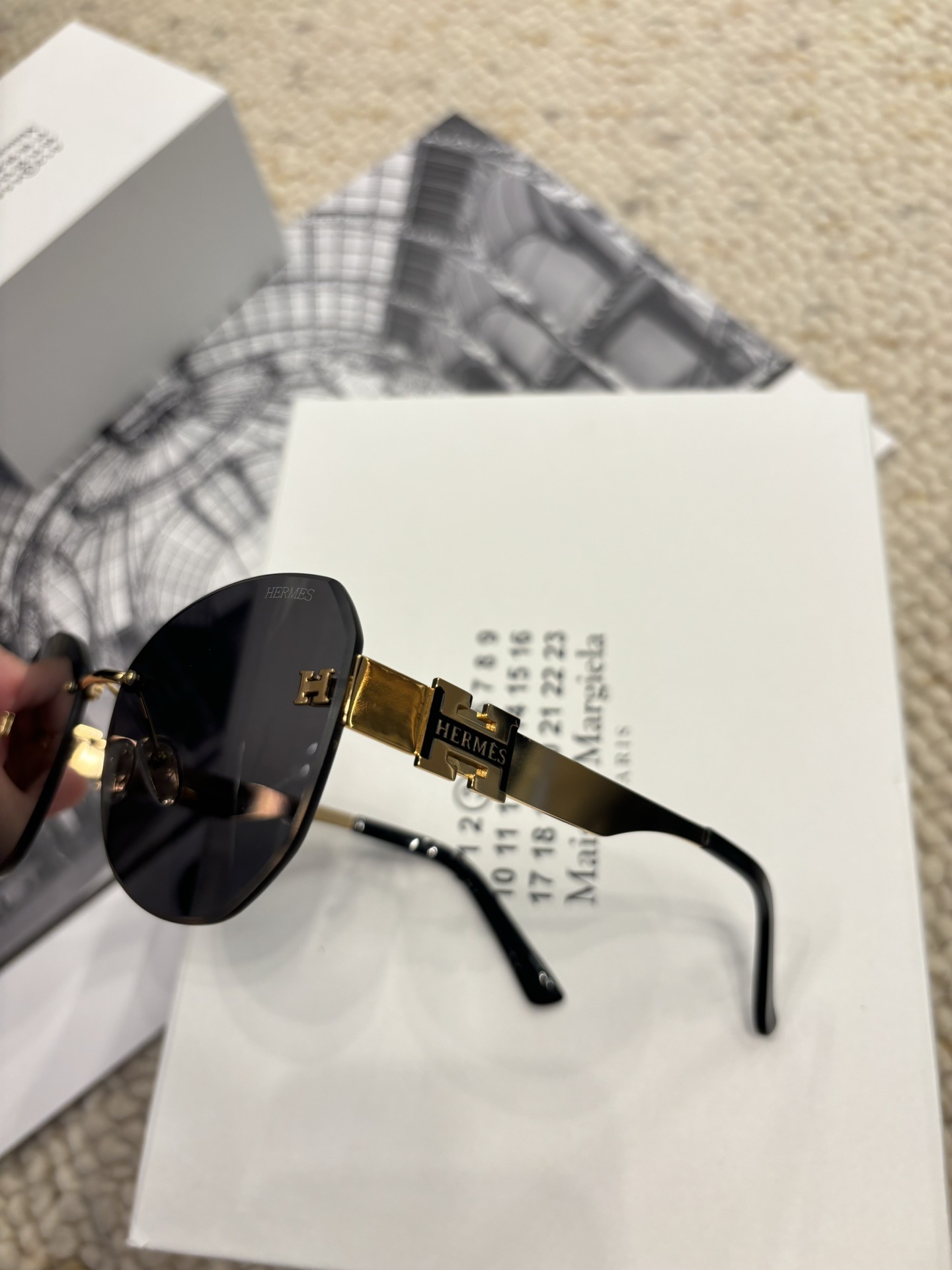 Hermes Rimless Designer Sunglasses with Gold H Logo Detail