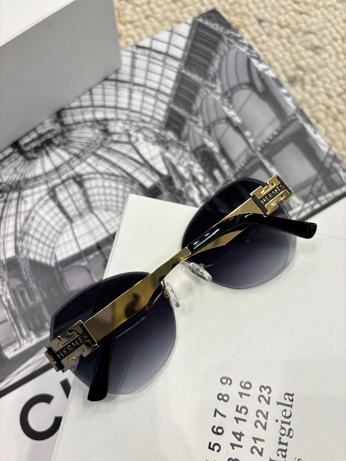 Hermès Luxury Rimless Sunglasses with Gold H Logo Gradient Lenses