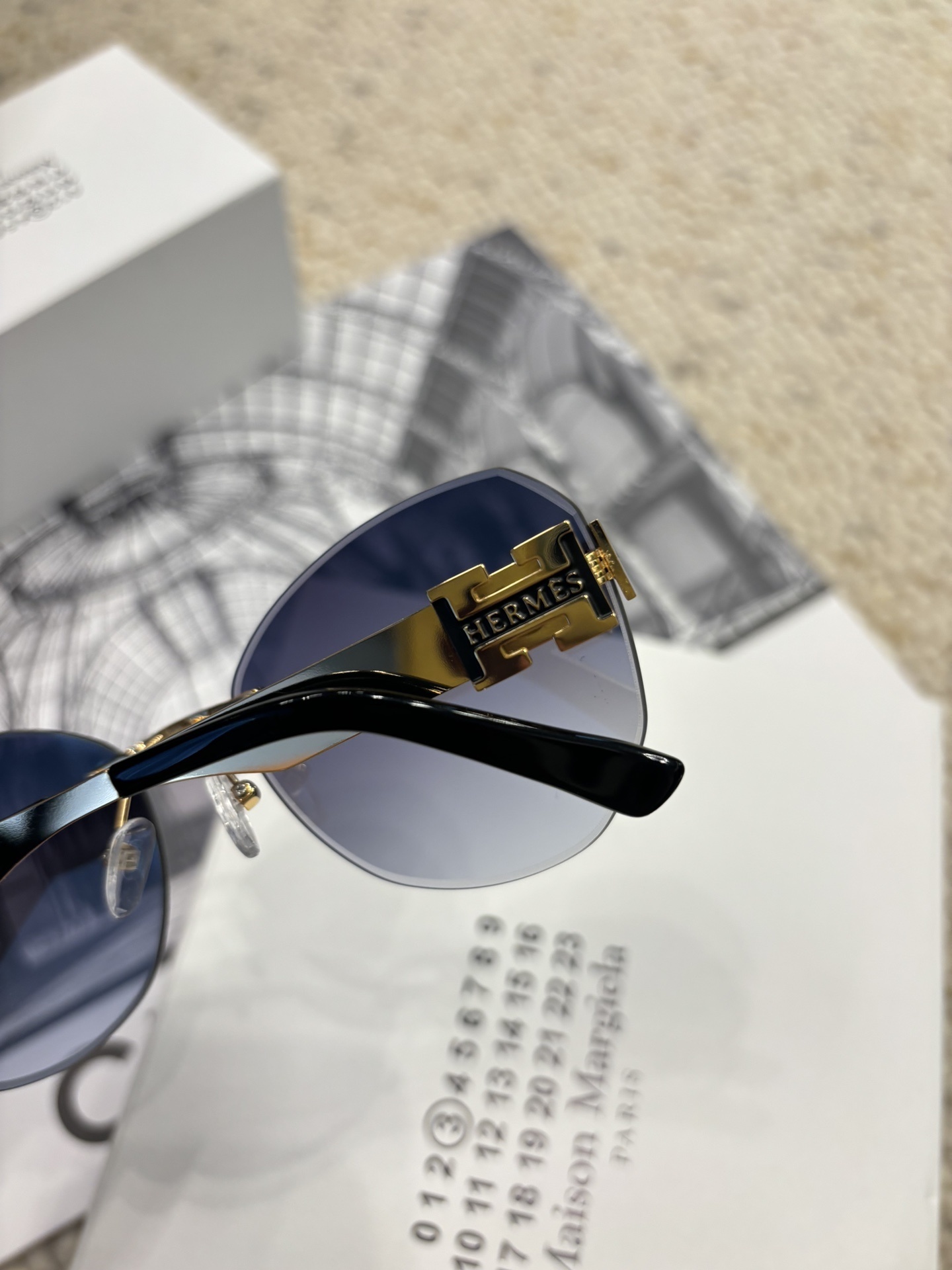 Hermès Luxury Rimless Sunglasses with Gold H Logo Gradient Lenses