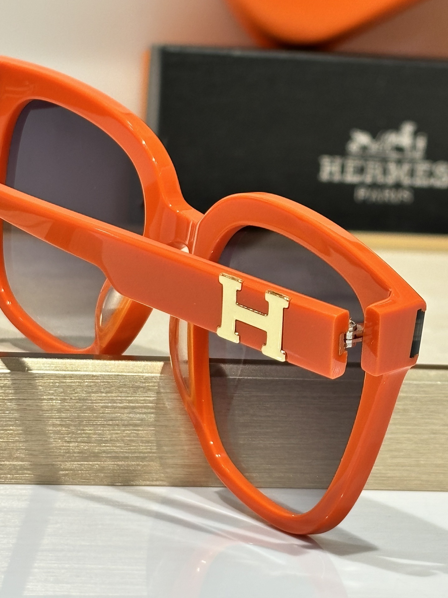 Luxury Orange Oversized Sunglasses for Women – Chic H Logo Design