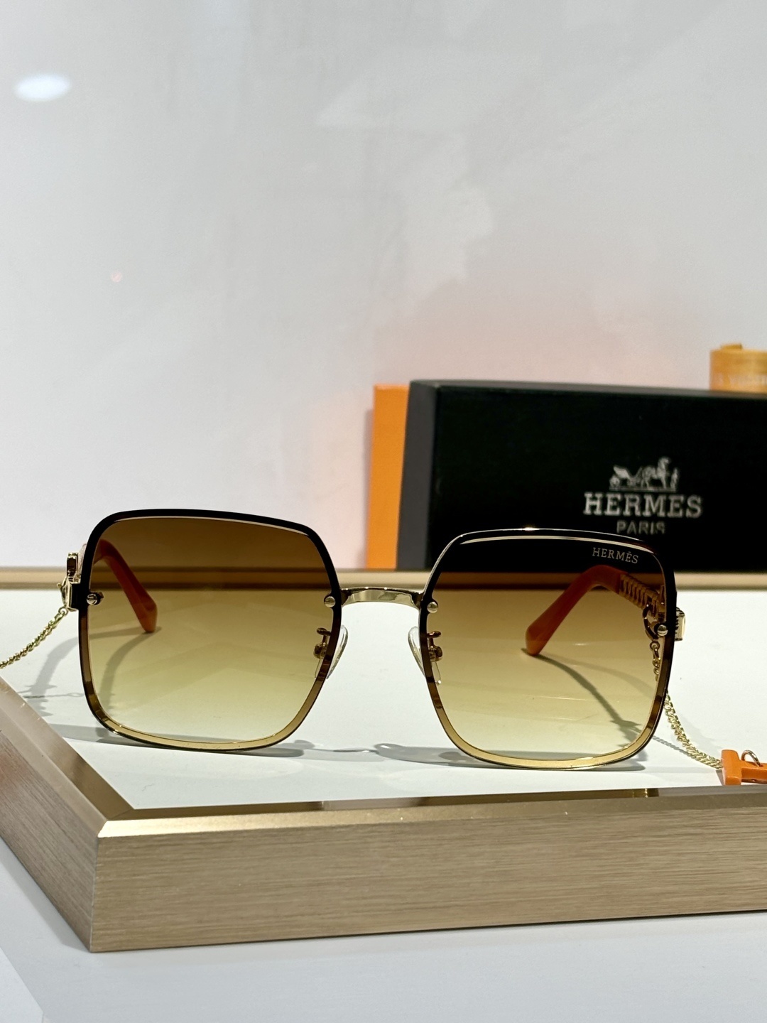 Hermes Gold-Trimmed Square Sunglasses – Gradient Lenses