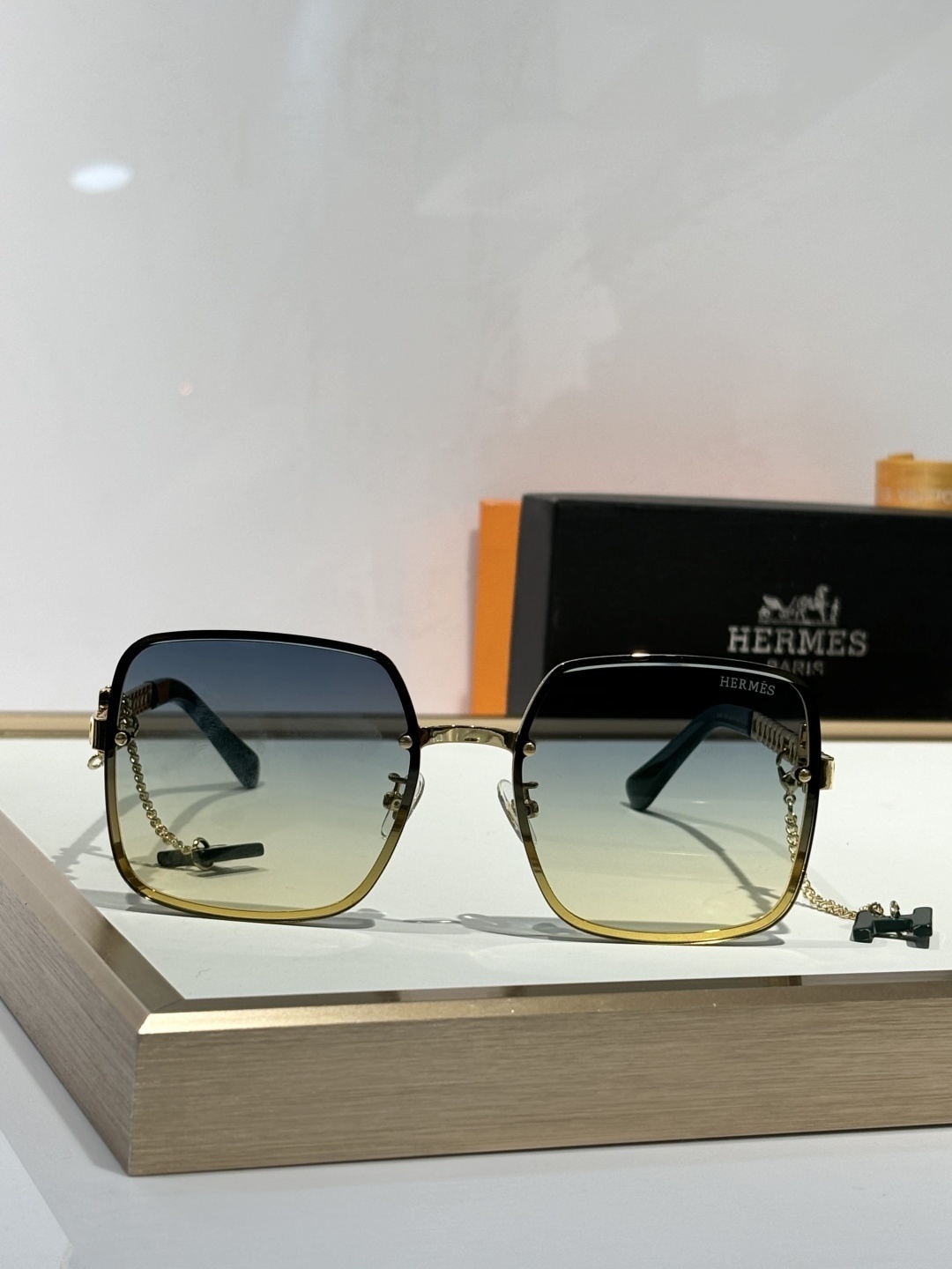 Hermès Women’s Oversized Square Gold Frame Gradient Sunglasses