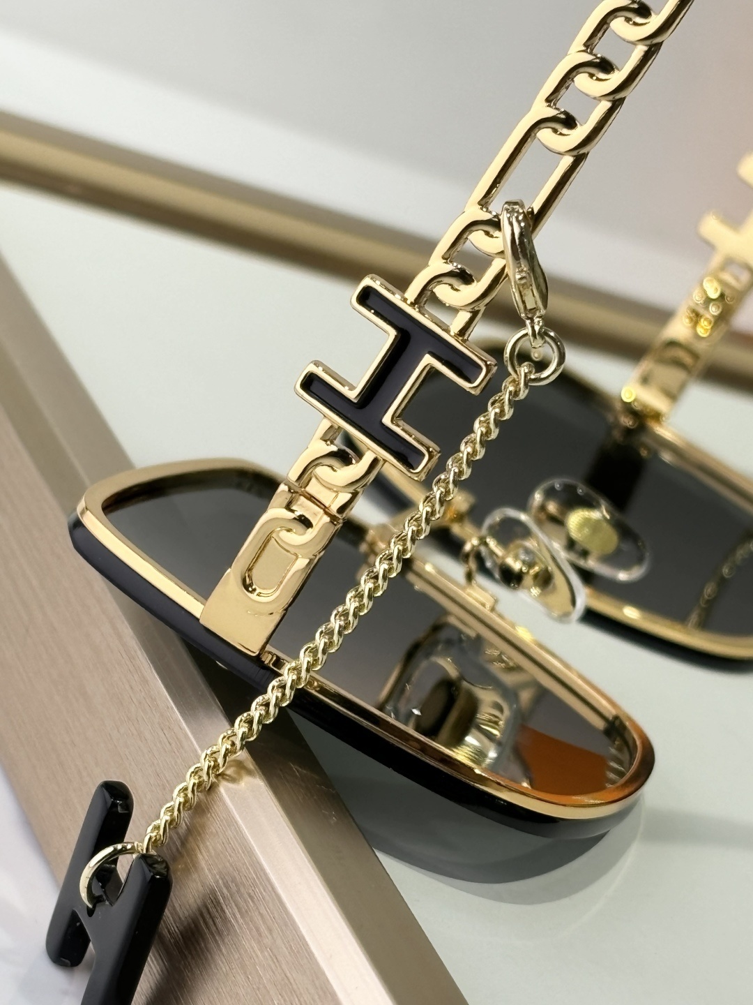 Hermès Women’s Oversized Square Gold Frame Gradient Sunglasses