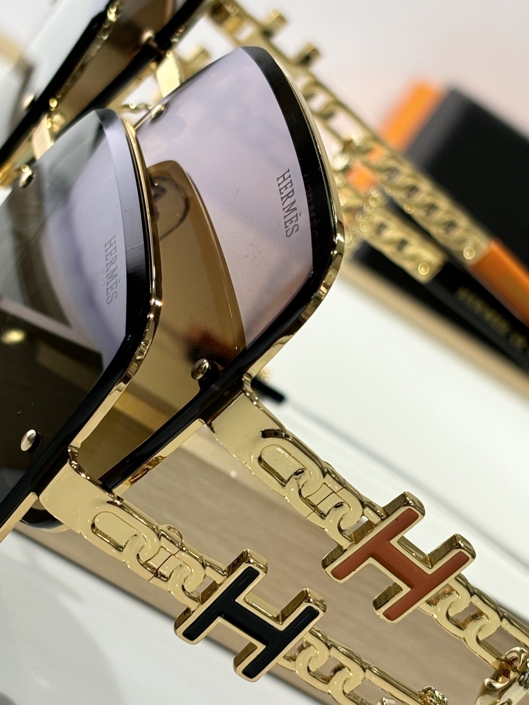 Hermès Women’s Oversized Square Gold Frame Gradient Sunglasses