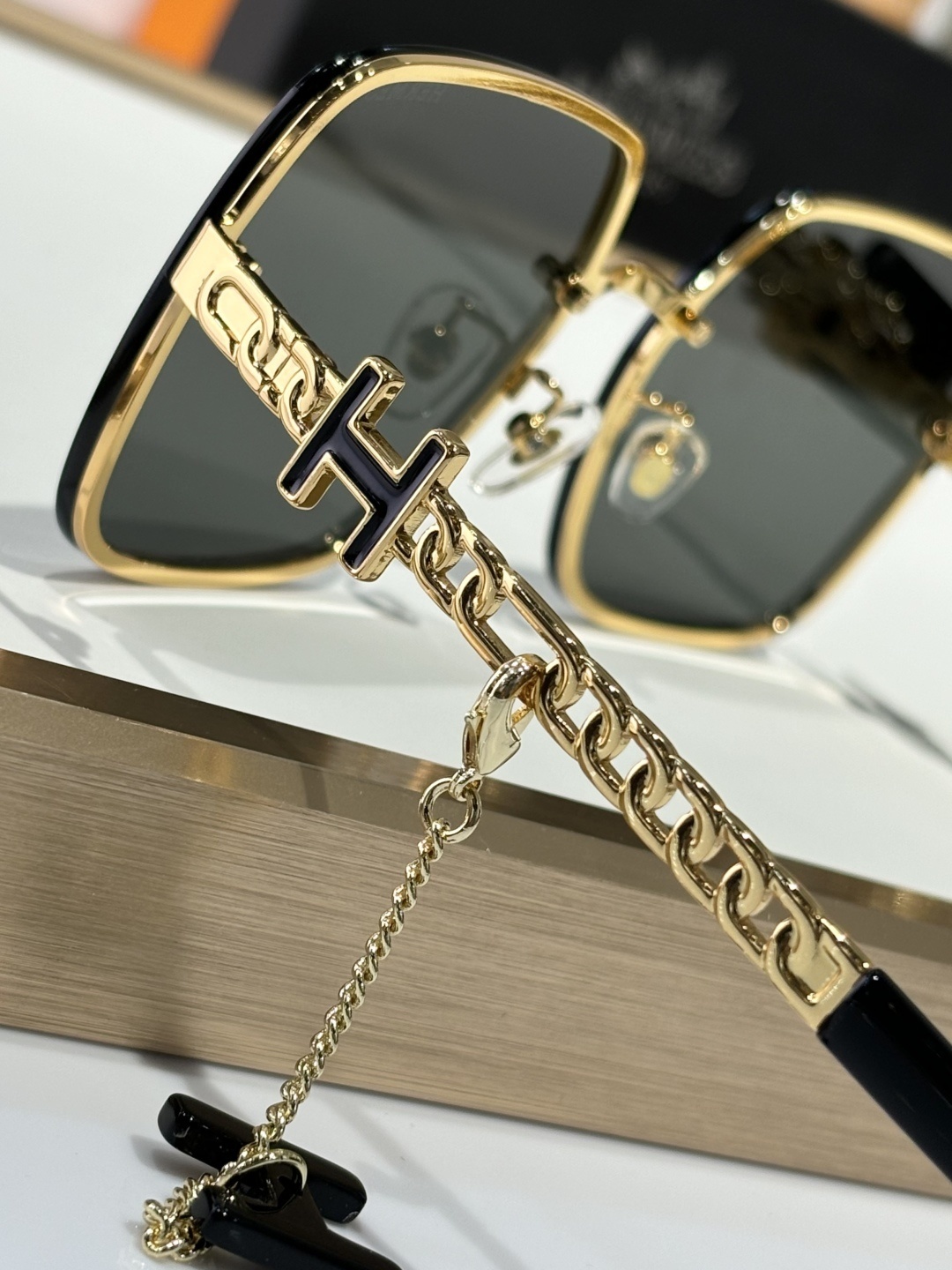 Hermès Women’s Oversized Square Gold Frame Gradient Sunglasses