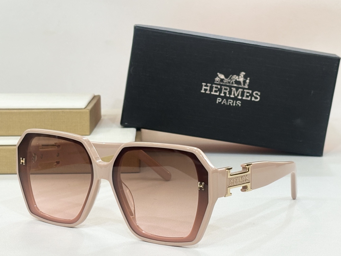 Hermes Luxury Oversized Hexagonal Sunglasses – Beige & Brown