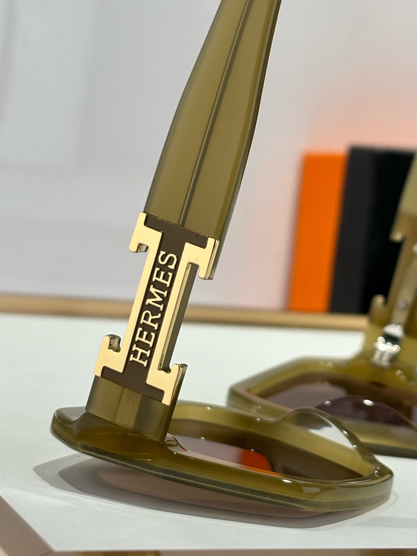 Hermes Luxury Oversized Hexagonal Sunglasses with Gold H Logo