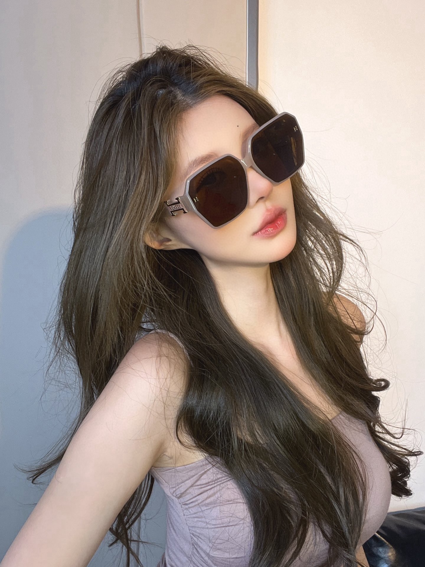 Hermes Luxury Oversized Hexagonal Sunglasses with Gold H Logo