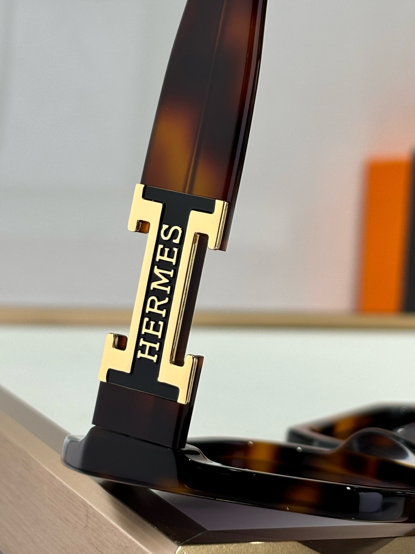 Hermes Oversized Tortoiseshell Sunglasses with Gold H Logo