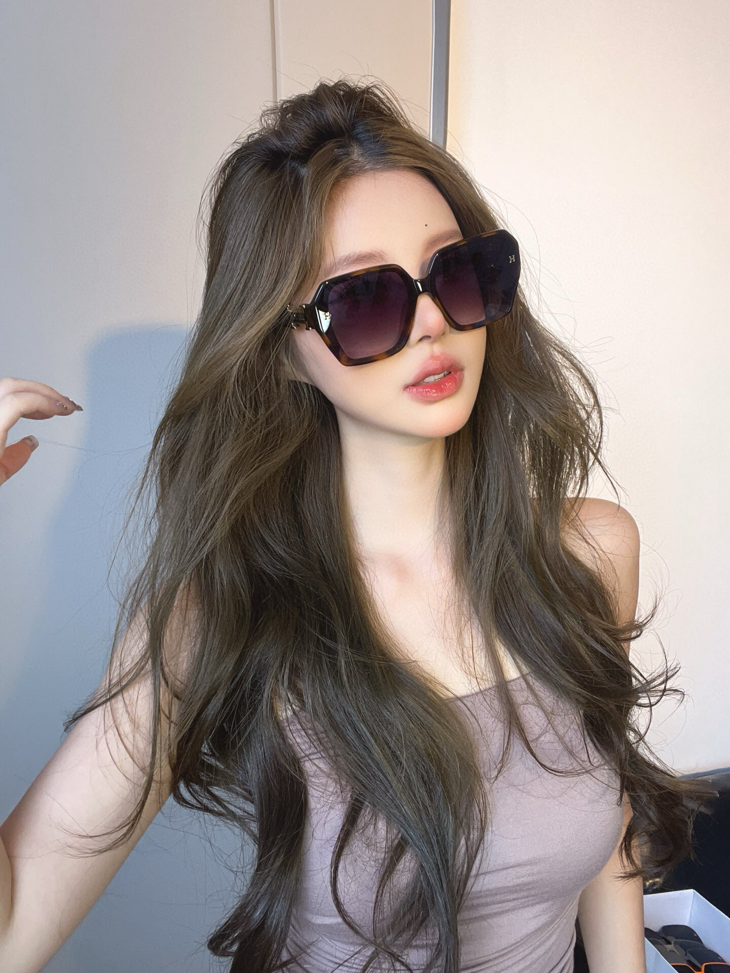 Hermes Oversized Tortoiseshell Sunglasses with Gold H Logo