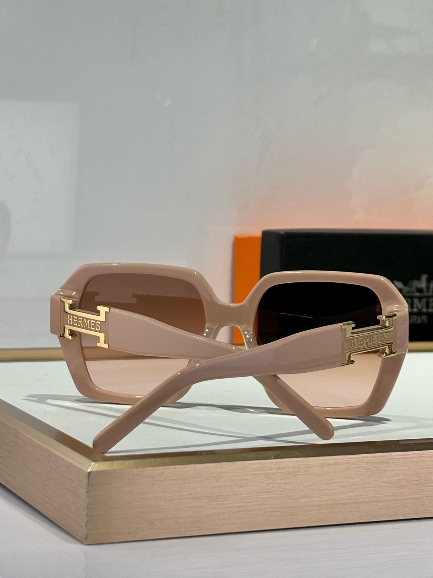 Hermes Oversized Square Sunglasses – Two-Tone Nude & Brown