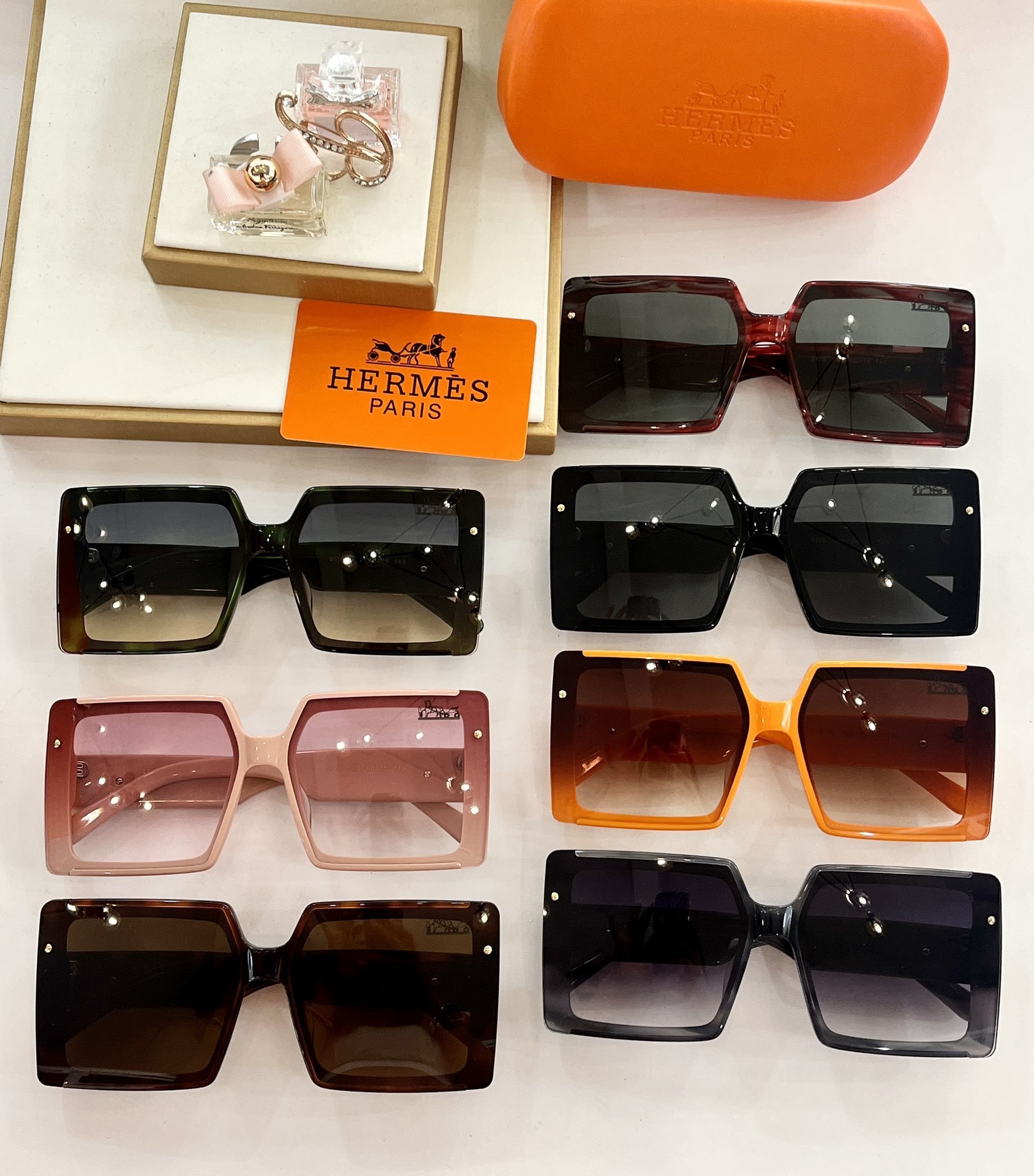 Luxury Hermes Oversized Square Sunglasses – Burgundy Wine Frames