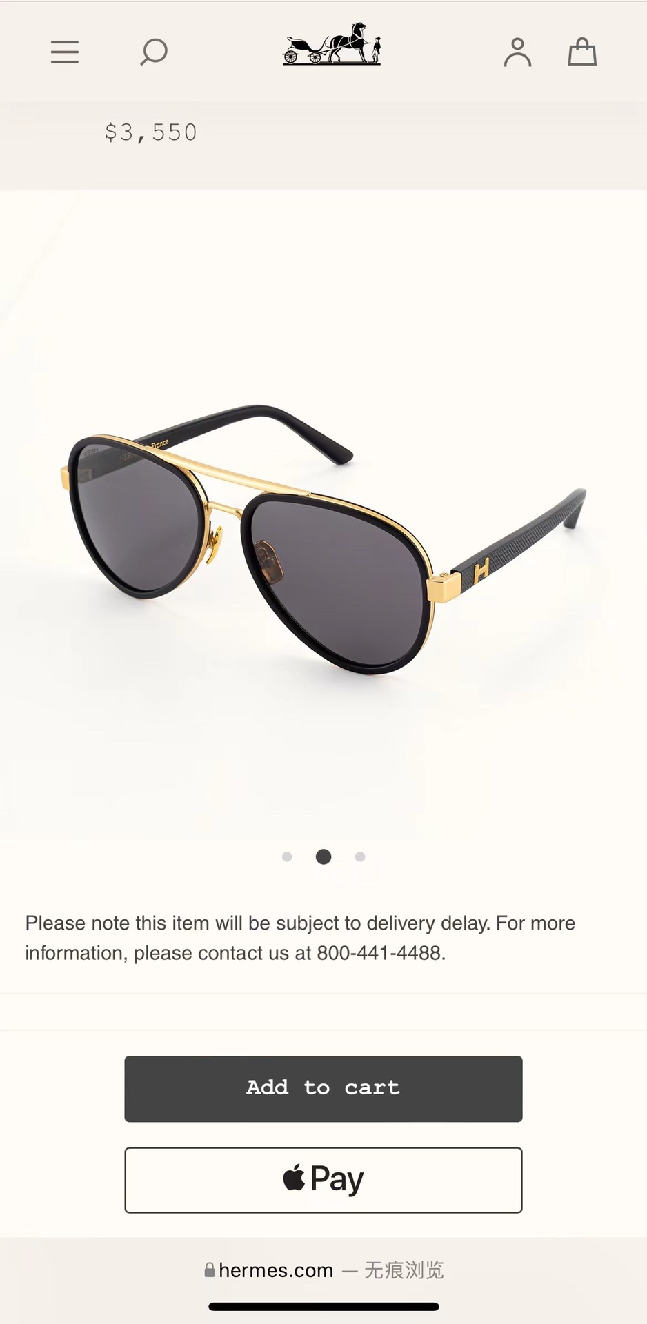 Hermès Luxury Aviator Sunglasses – Gold & Black Gradient