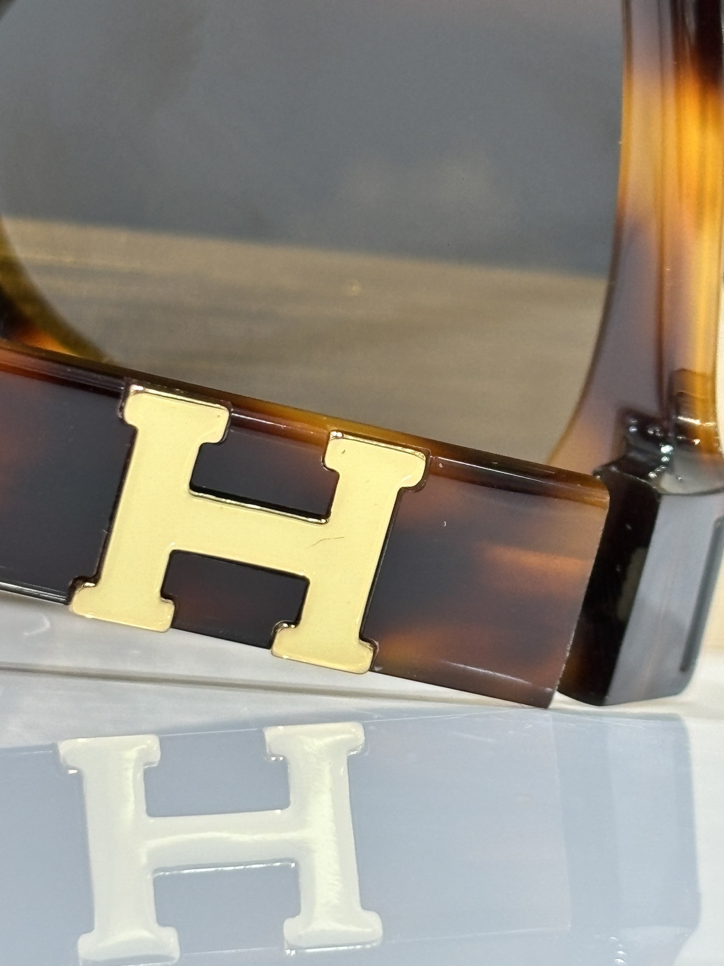 Hermès Luxury Oversized White Square Sunglasses – Gold H Logo