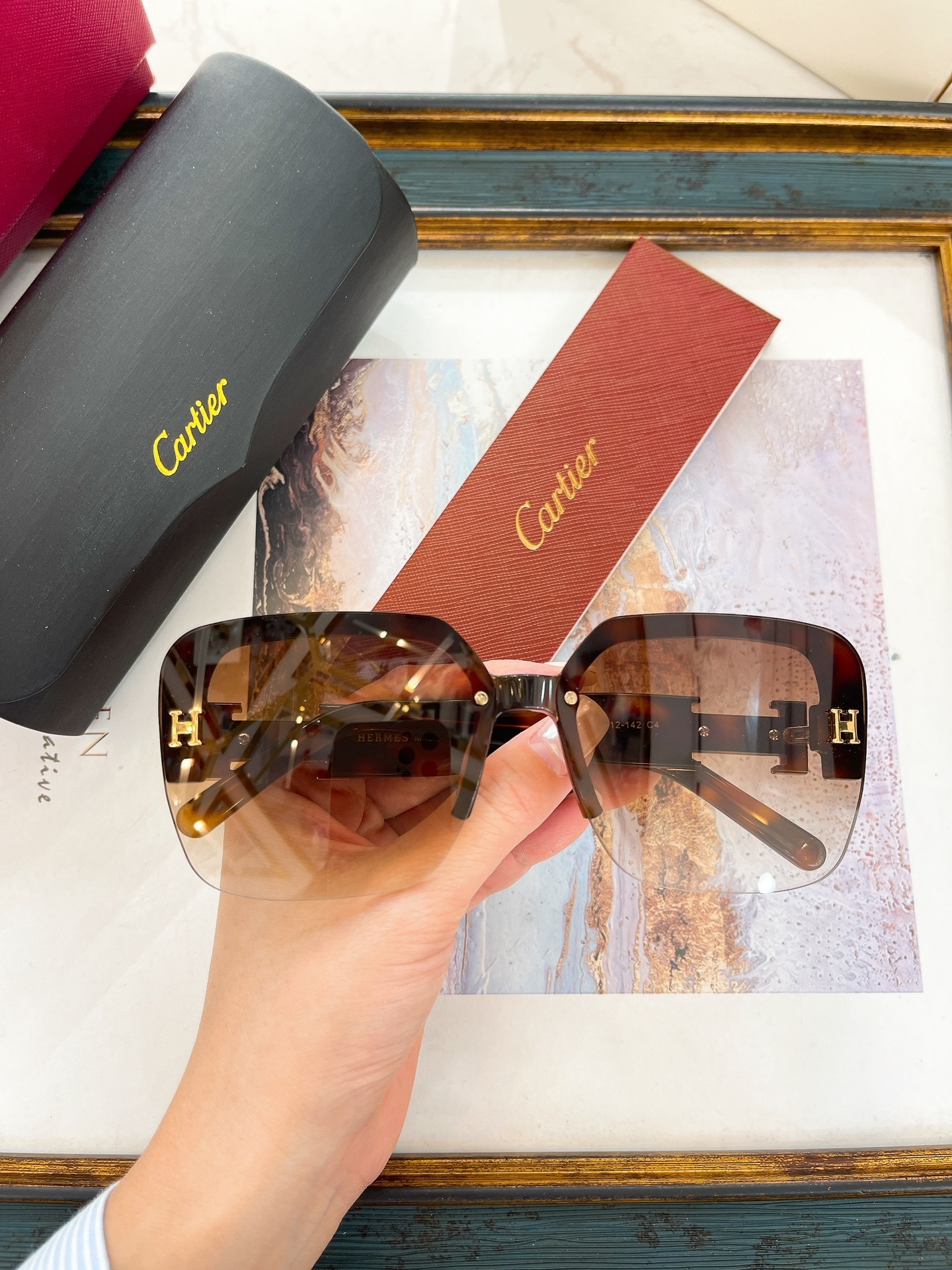 Cartier Rimless Square Sunglasses with Brown Gradient Lenses