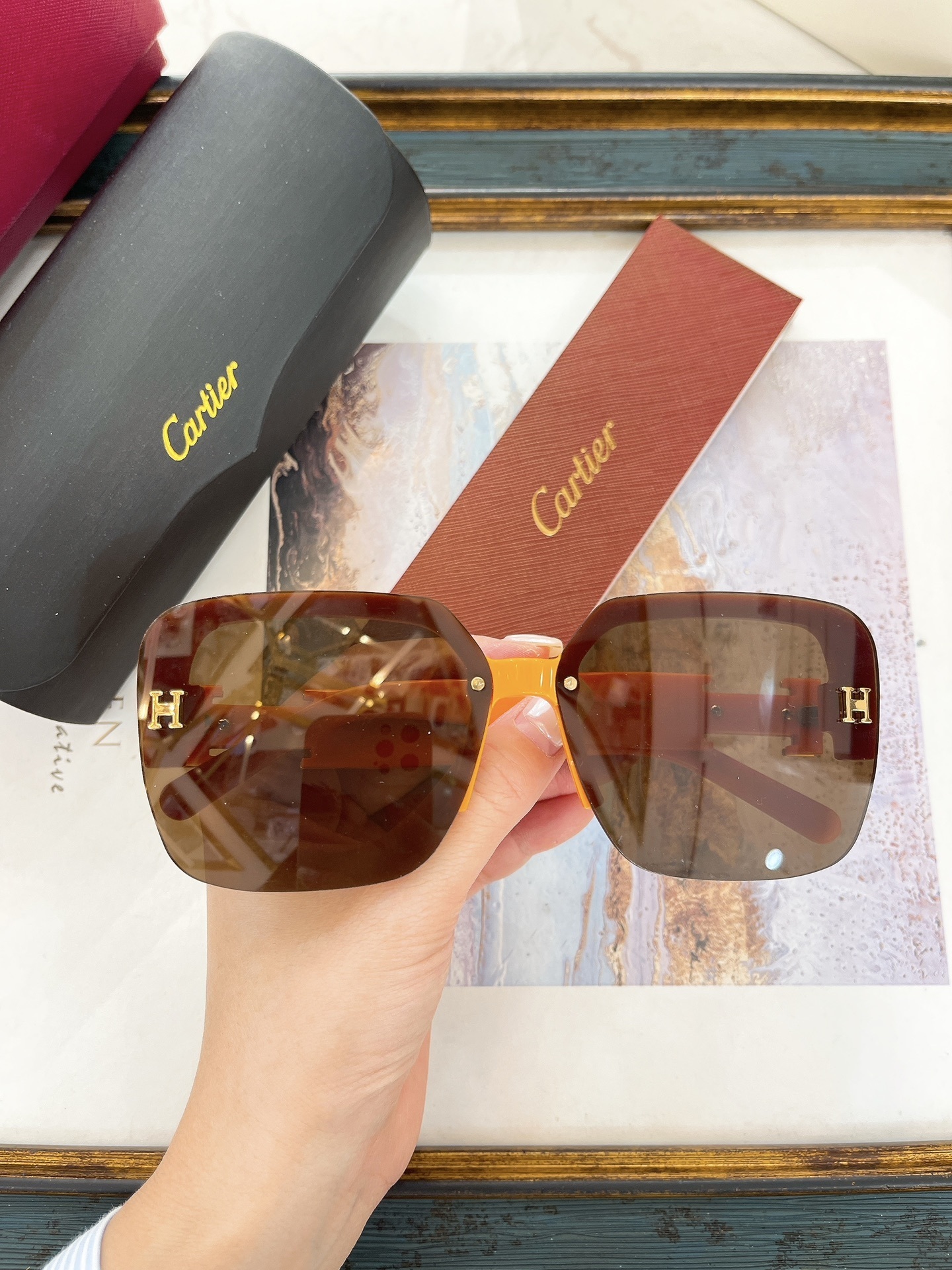 Cartier Rimless Square Sunglasses with Brown Gradient Lenses