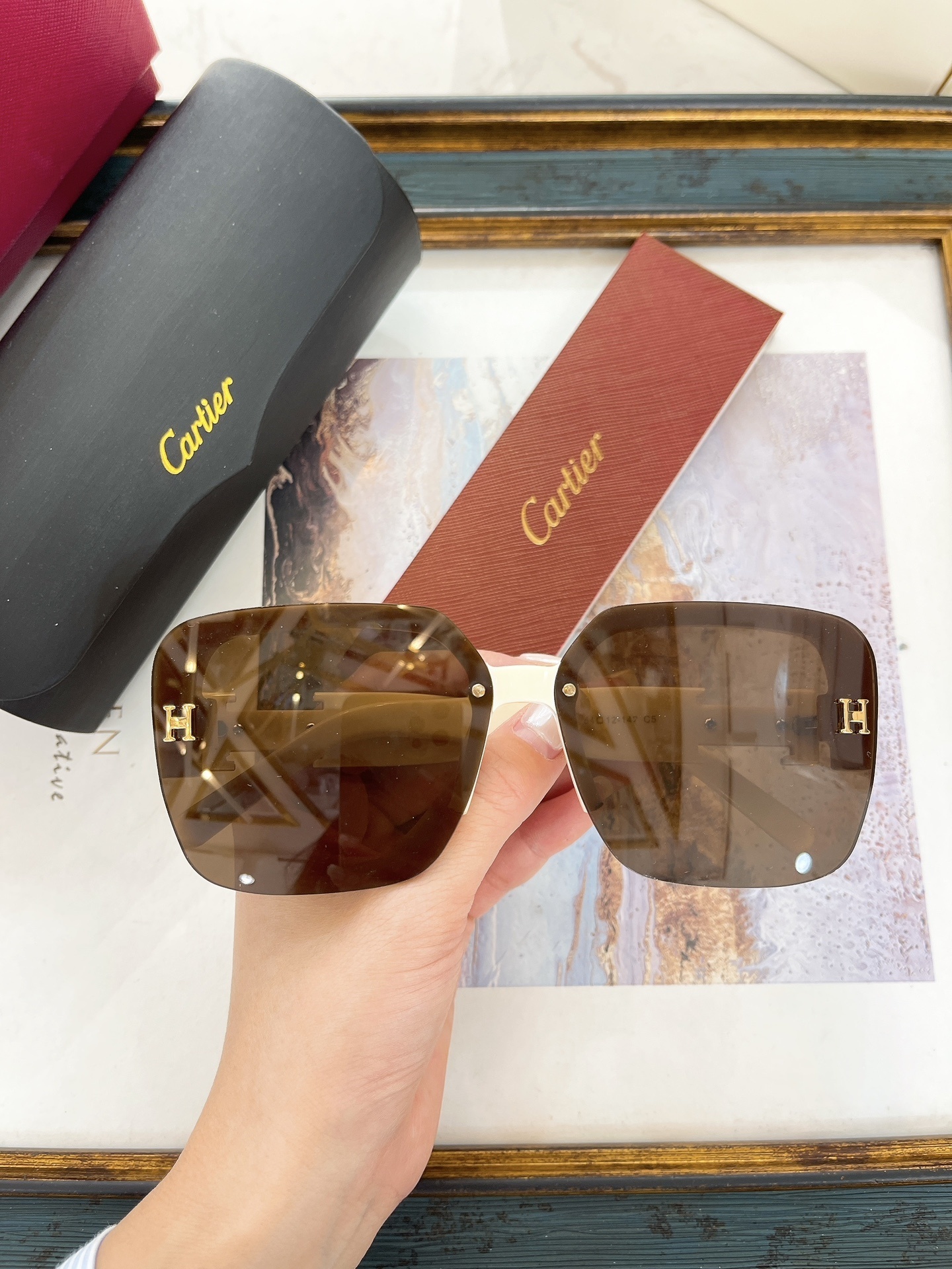 Cartier Rimless Square Sunglasses with Brown Gradient Lenses