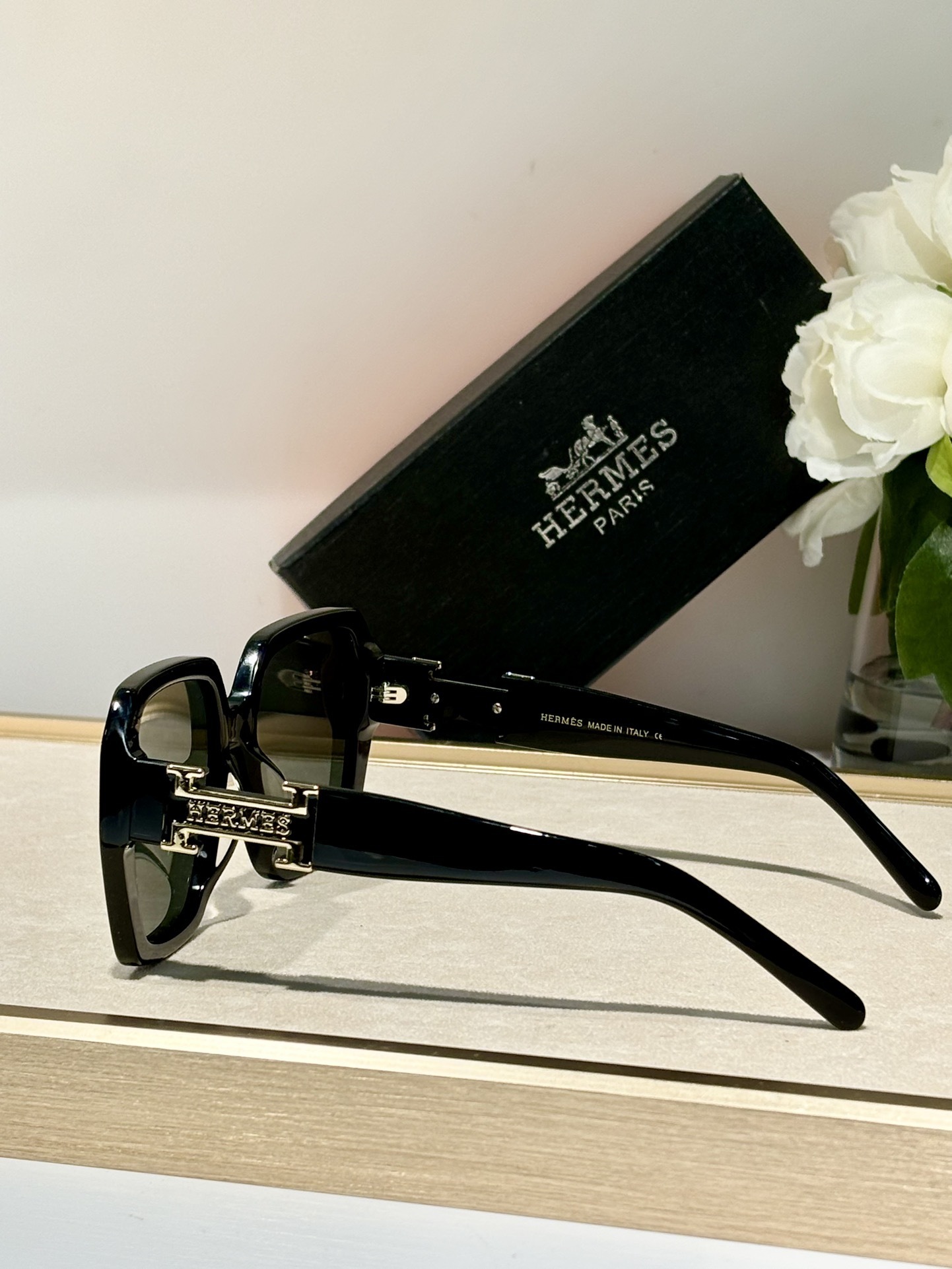 Hermès Oversized Square Orange Sunglasses with Gold H Logo