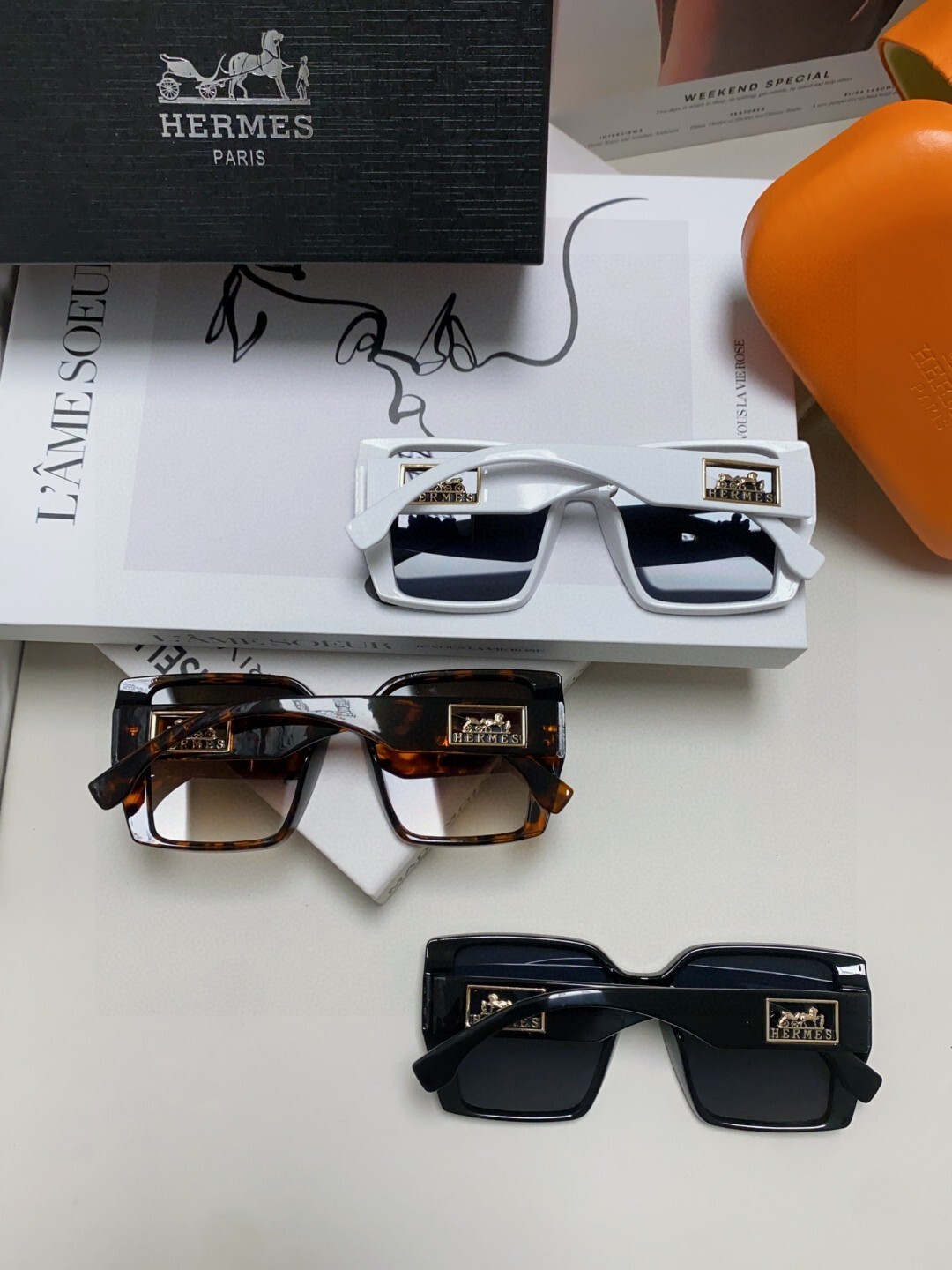 Luxury Oversized Square Sunglasses with Gold H Logo for Women