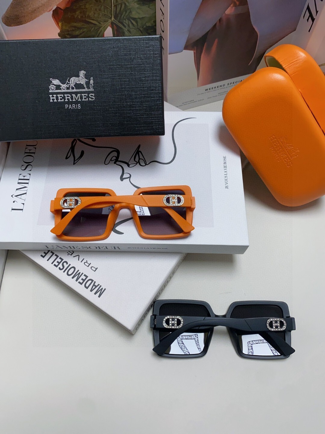 Luxury Oversized Square Sunglasses for Women with Crystal H-Logo