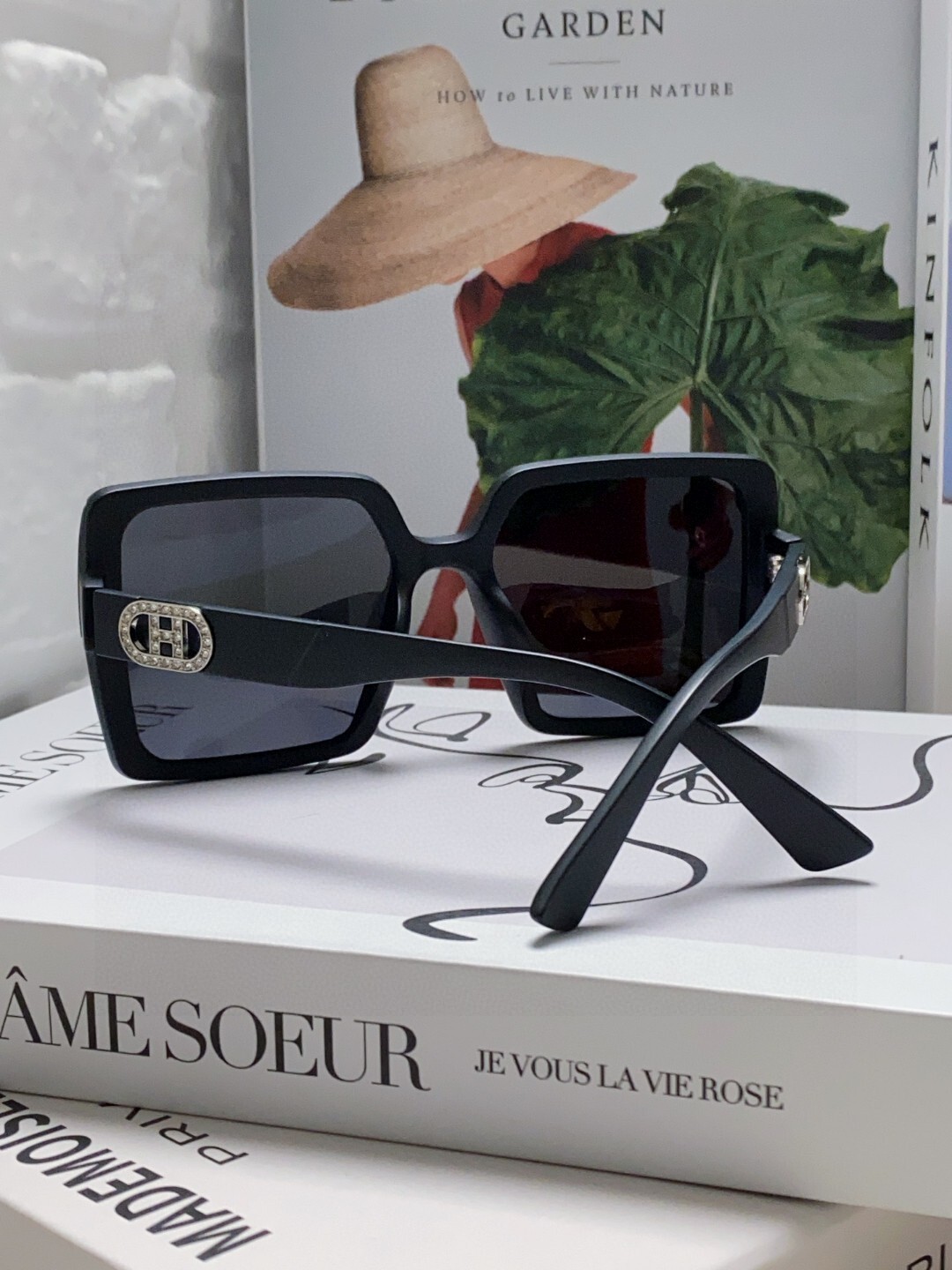 Luxury Oversized Square Sunglasses for Women with Crystal H-Logo