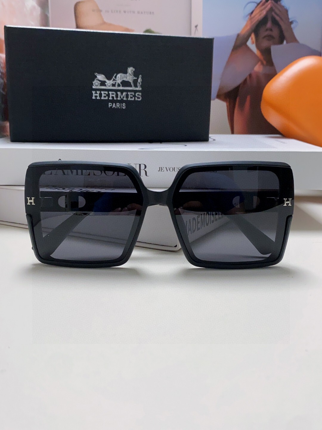 Luxury Oversized Square Sunglasses for Women with Crystal H-Logo