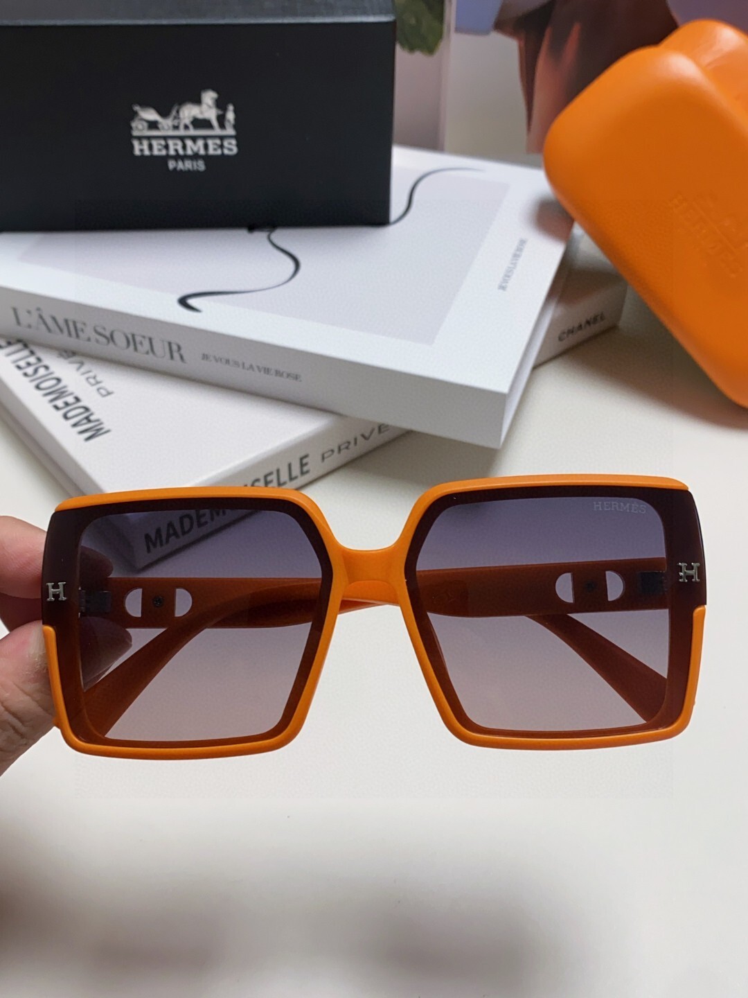 Hermes Oversized Square Sunglasses – Orange Frame Luxury Eyewear