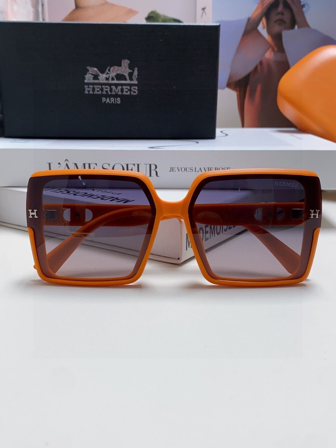 Hermes Oversized Square Sunglasses – Orange Frame Luxury Eyewear