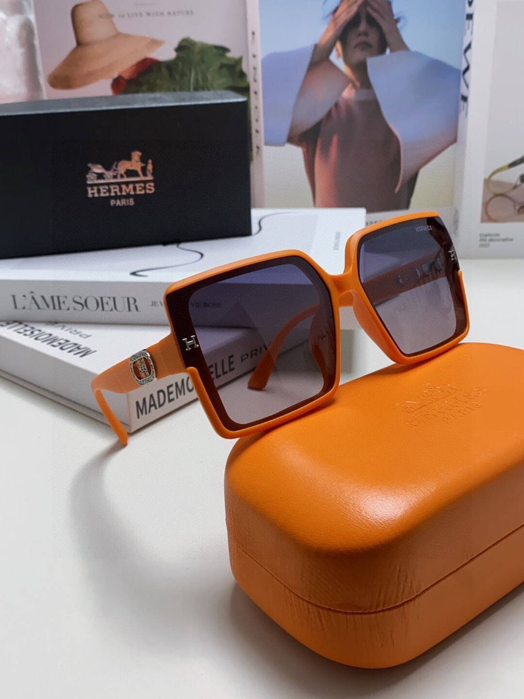 Hermes Oversized Square Sunglasses – Orange Frame Luxury Eyewear