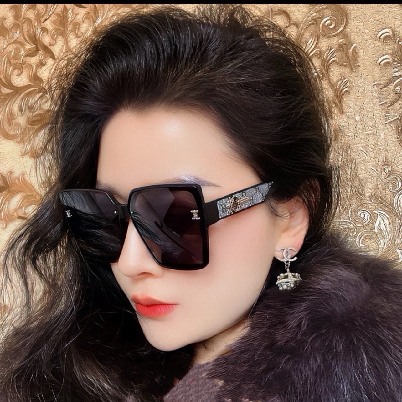 rhinestone Chanel Black Oversized Square Sunglasses – Chanel Black