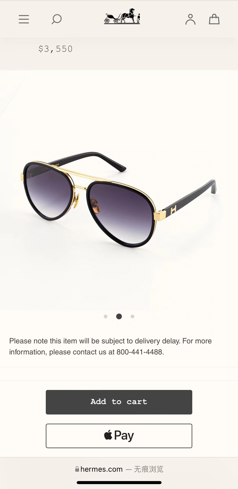 Hermès Aviator Sunglasses – Black & Gold Frame