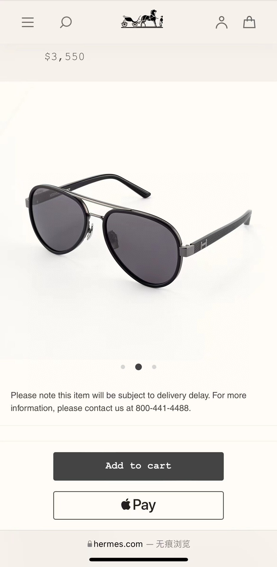 Hermes Luxury Gold & Black Aviator Sunglasses with Gradient Lenses
